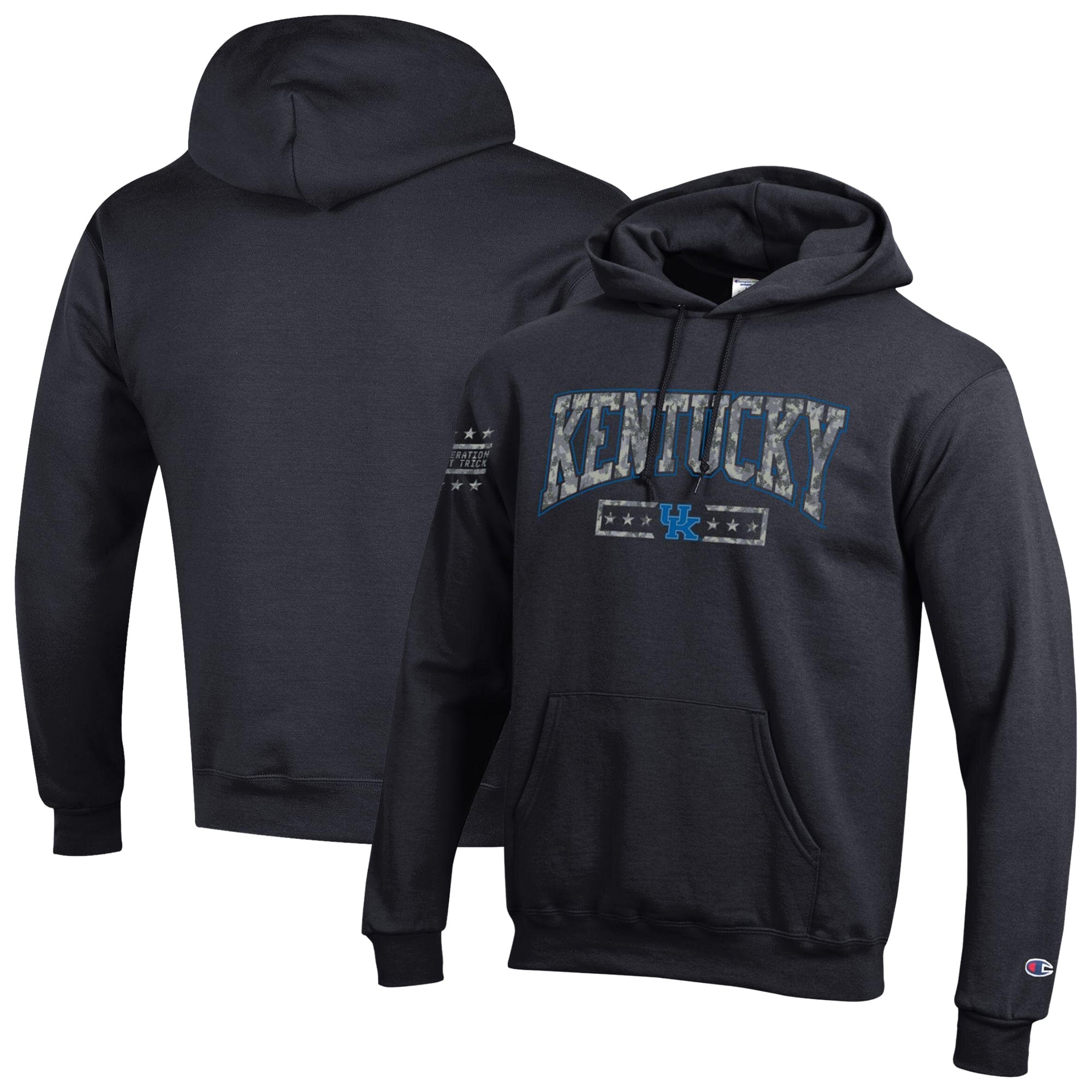 Sweat à capuche en polaire Powerblend Champion Black Kentucky Wildcats Operation Hat Trick Camo Script pour homme