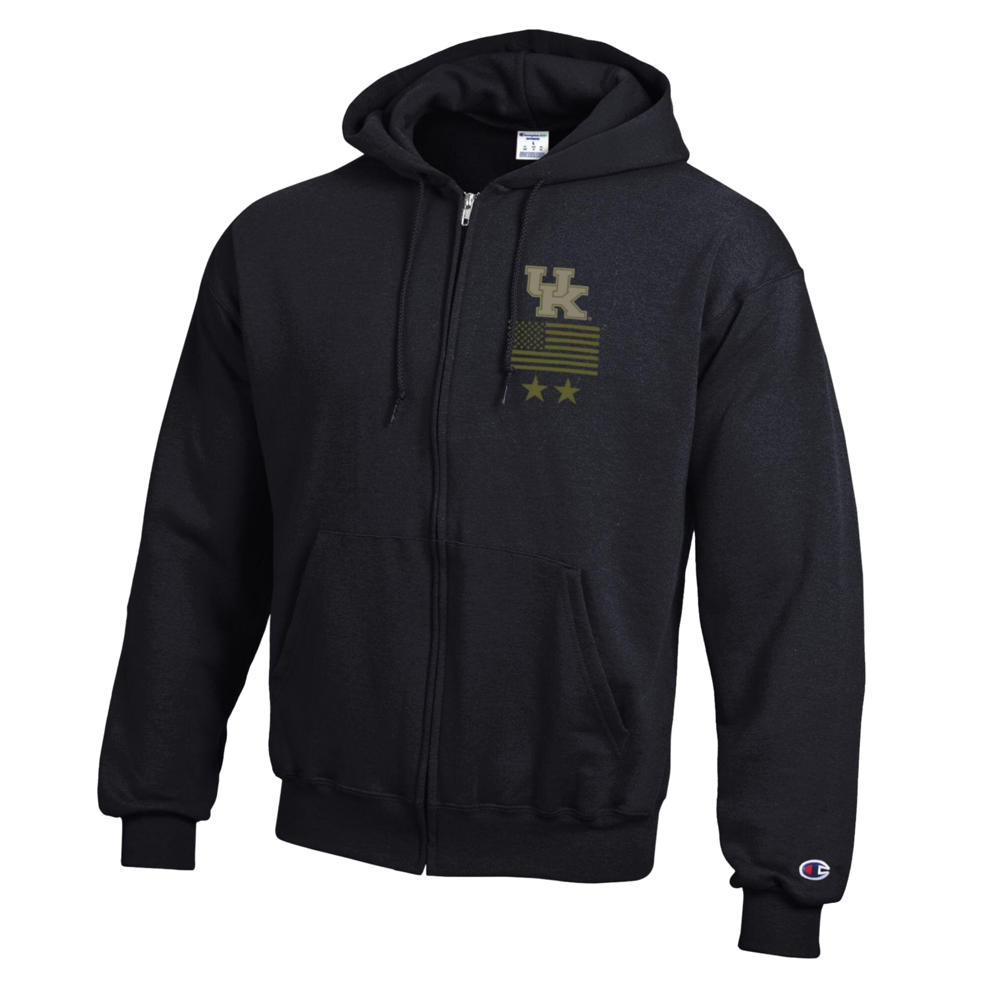 Men's Champion Black Kentucky Wildcats Operation Hat Trick Flag Powerblend Fleece Full-Zip Hoodie