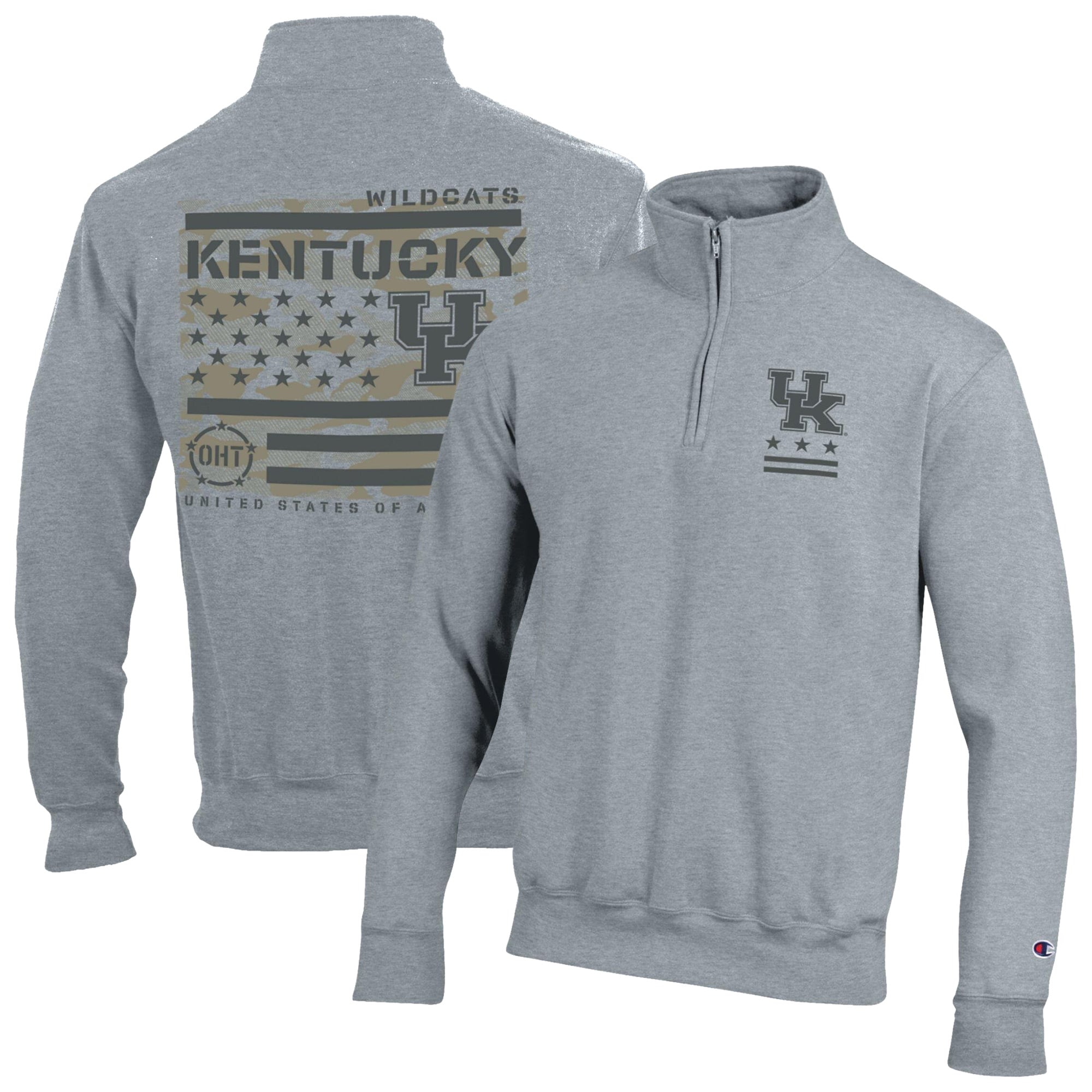 Men's Champion  Gray Kentucky Wildcats Operation Hat Trick Flag Powerblend Fleece Quarter-Zip Pullover