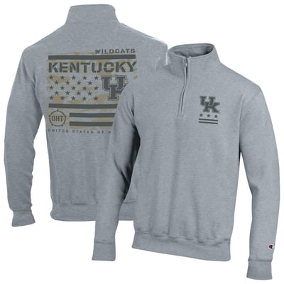  Kentucky Wildcats Champion Operation Hat Trick Flag Powerblend Fleece Quarter-Zip Pullover - Gray