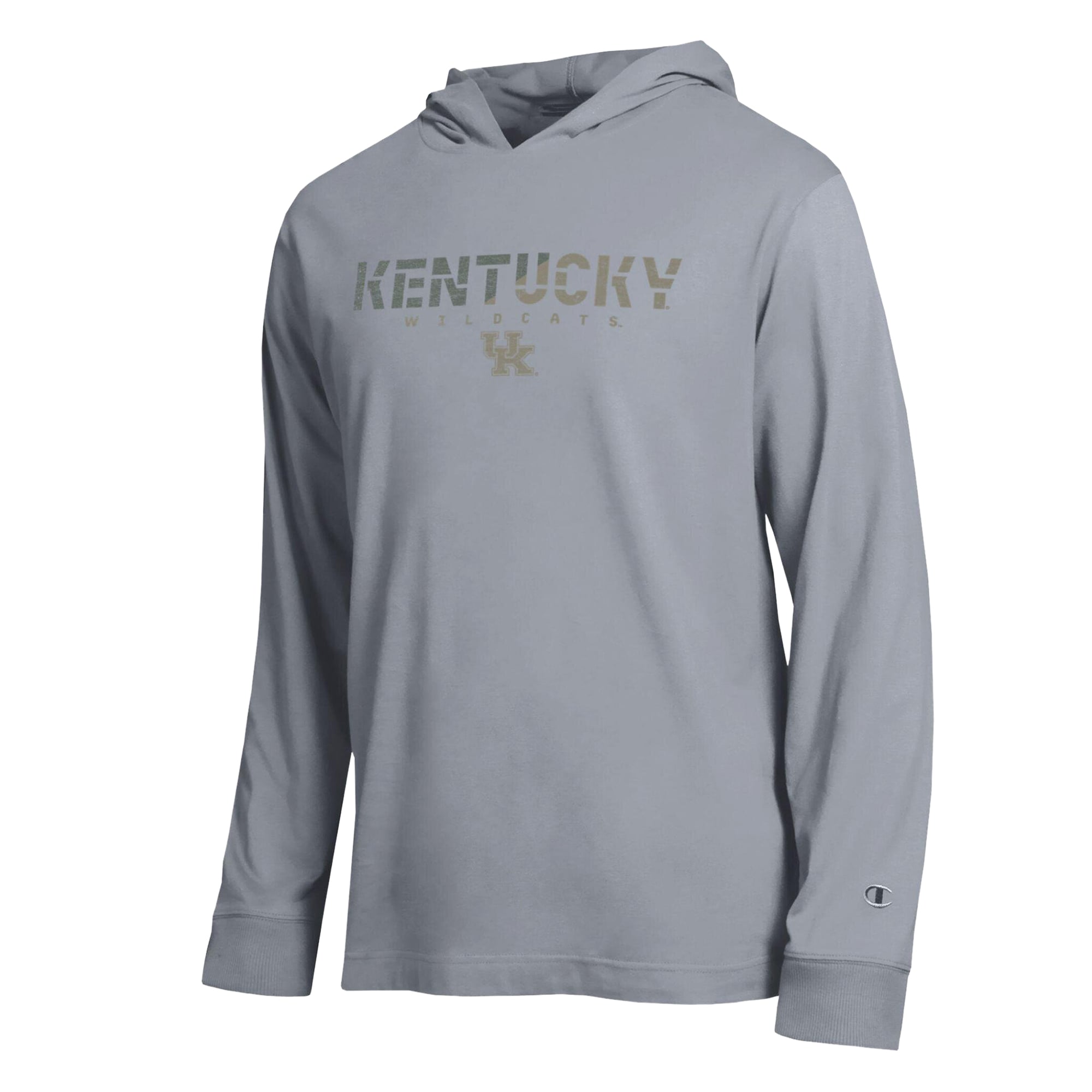 T-shirt à manches longues et capuche Champion pour homme, gris chiné, Kentucky Wildcats, avec drapeau Operation Hat Trick