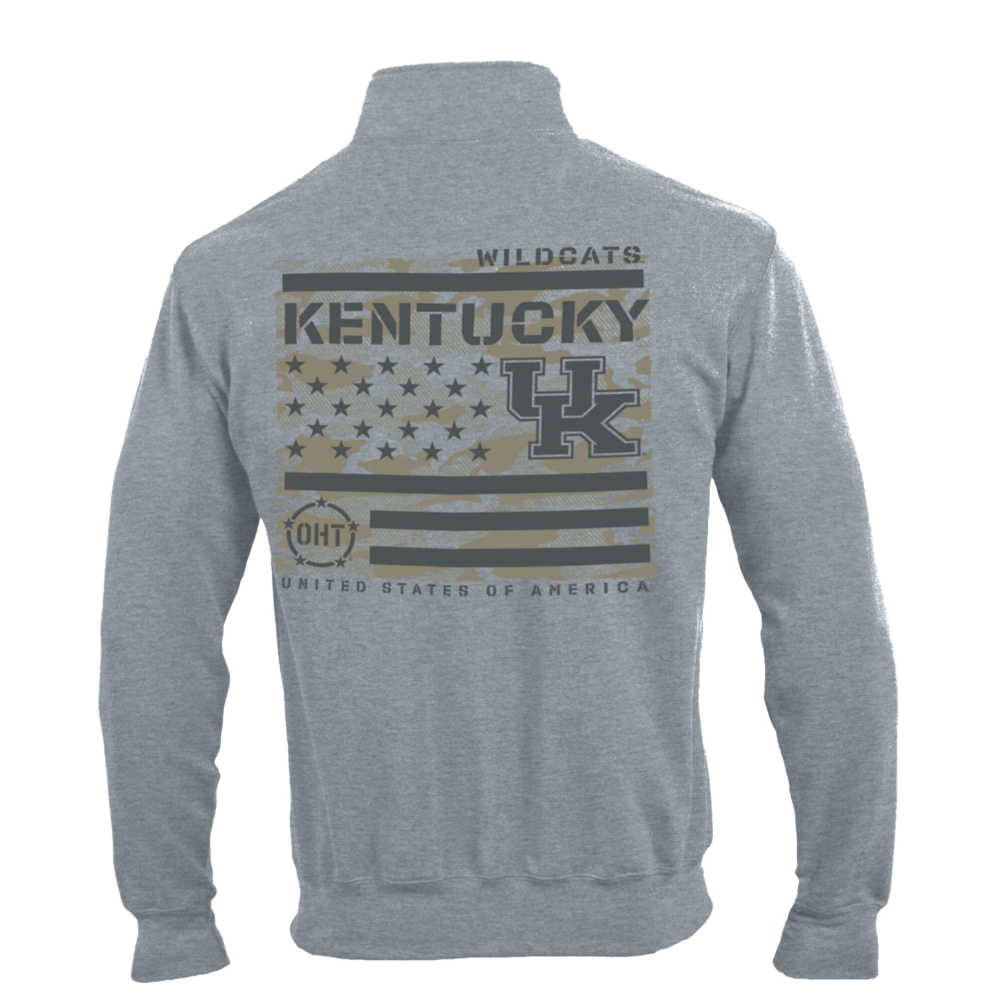 Pull-over à col zippé Champion pour homme, gris chiné, Kentucky Wildcats, motif « Operation Hat Trick Flag », en polaire Powerblend.