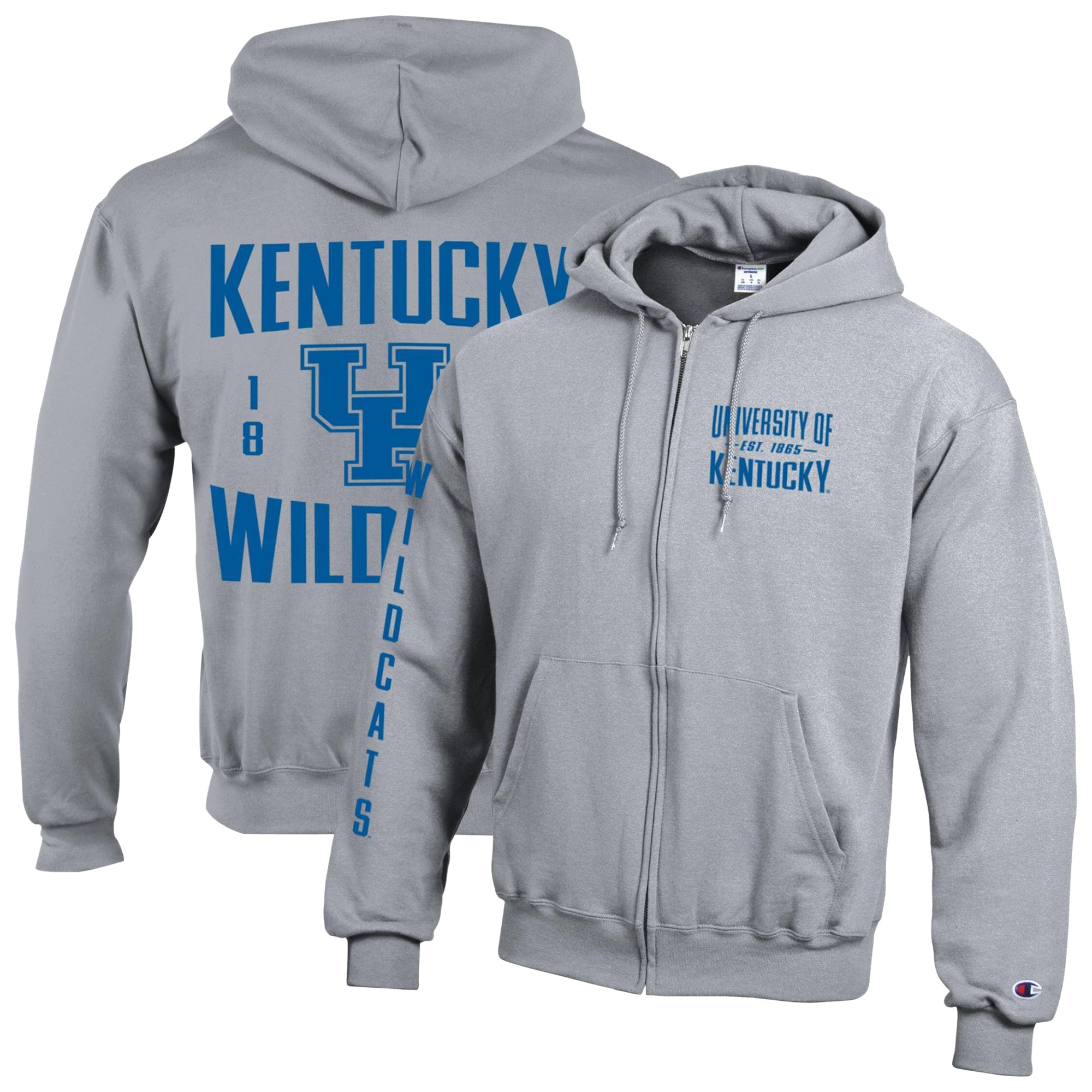 Men's Champion Heather Gray Kentucky Wildcats Varsity Powerblend Full-Zip Fleece Hoodie