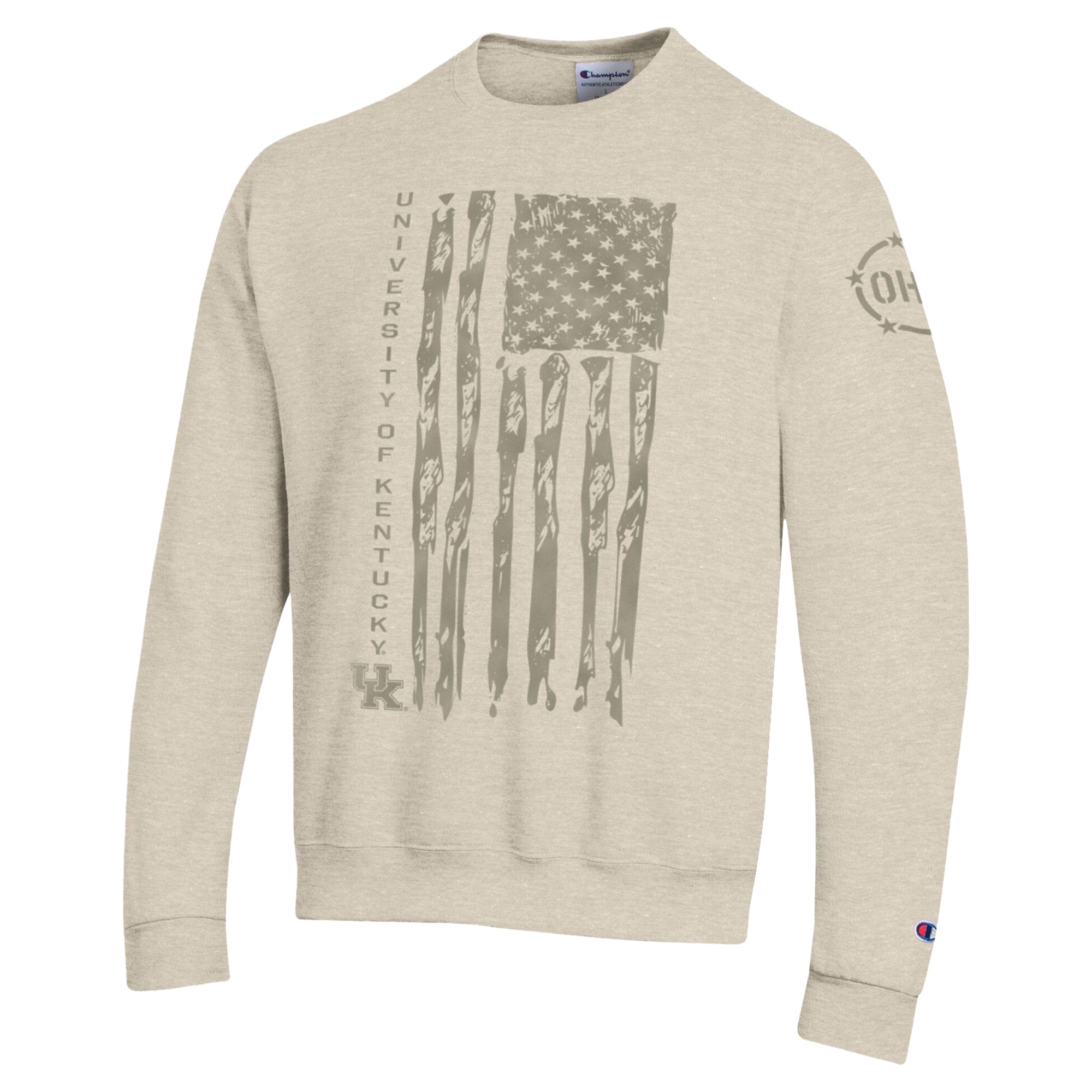 Sweat-shirt à col rond en polaire Champion Oatmeal Kentucky Wildcats Operation Hat Trick Flag pour homme
