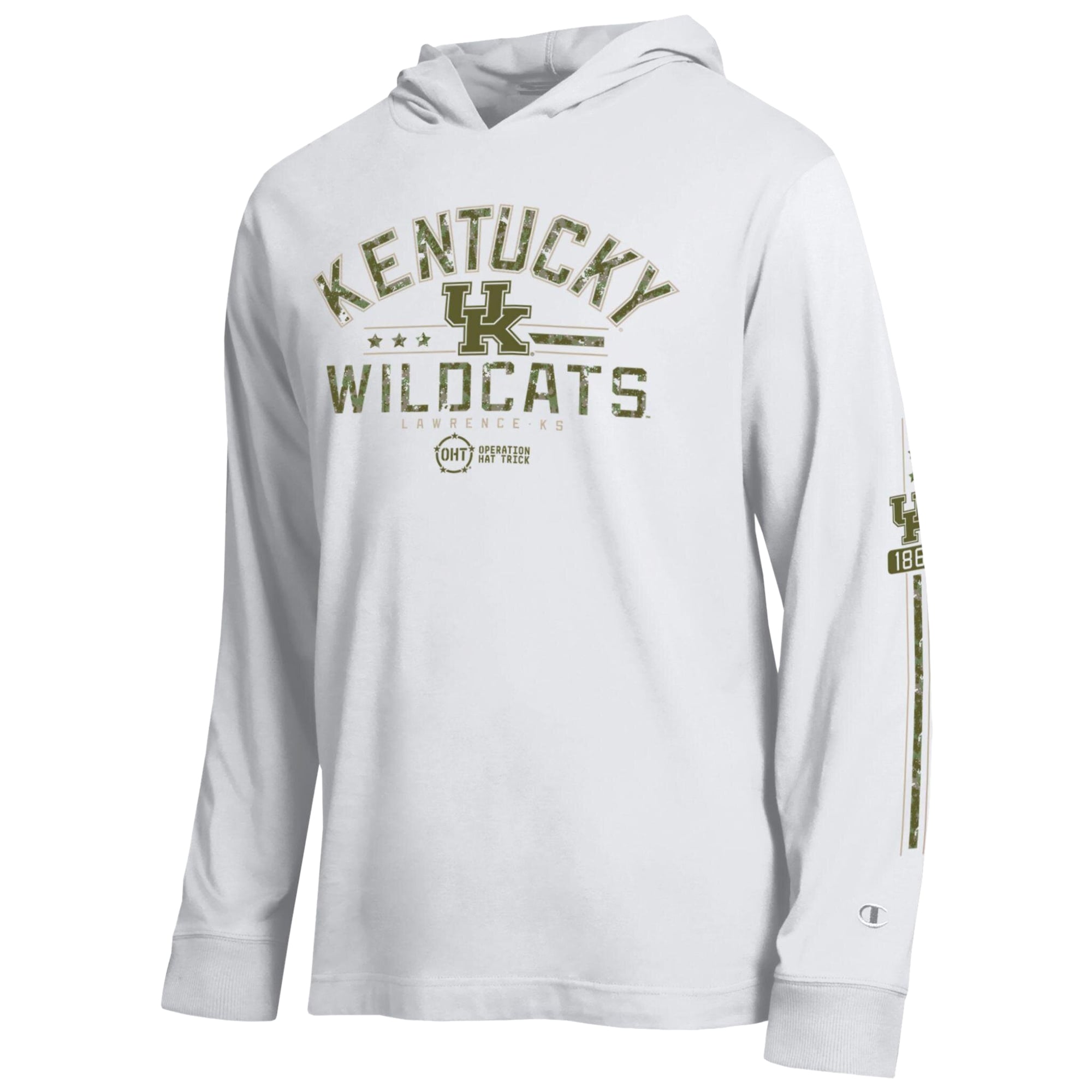 T-shirt à manches longues et capuche Champion White Kentucky Wildcats Operation Hat Trick pour homme