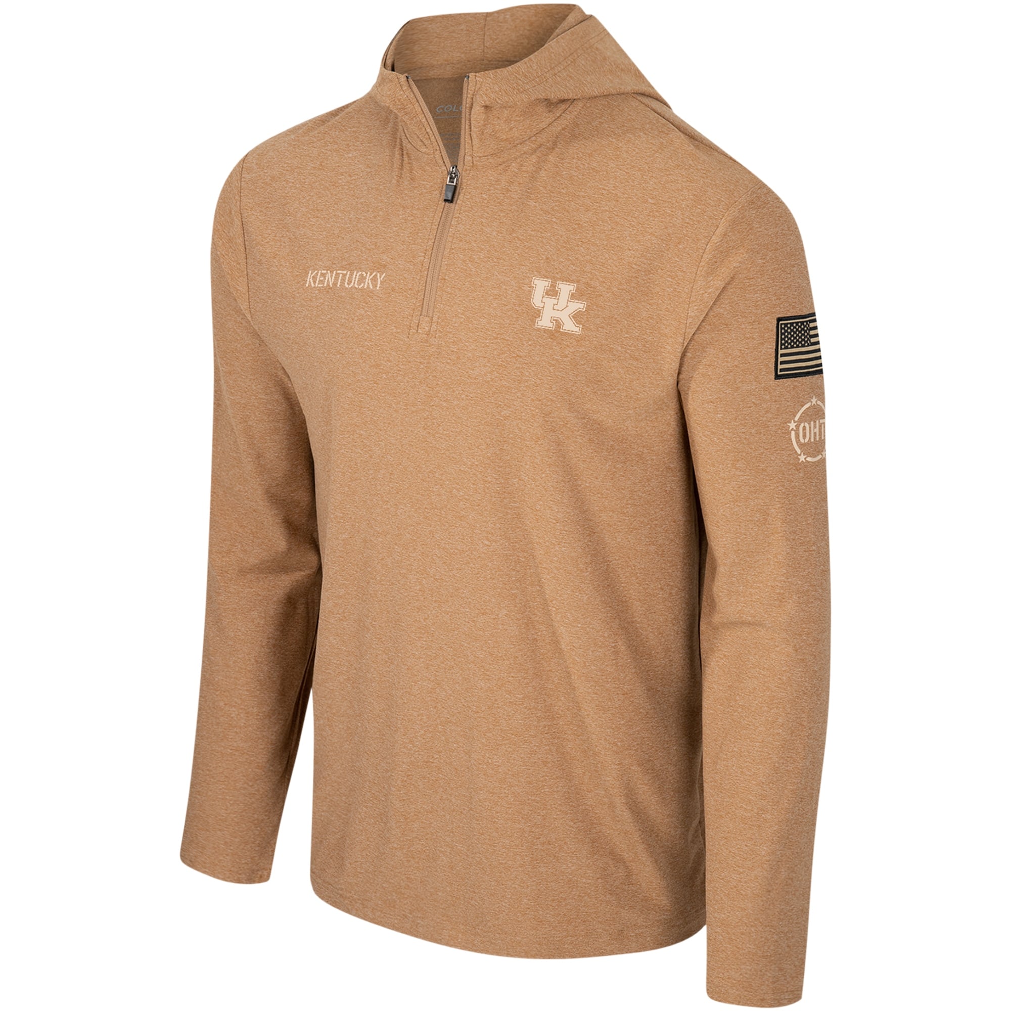 Men's Colosseum Khaki Kentucky Wildcats OHT Military Appreciation Cloud Jersey Desert Quarter-Zip Pullover