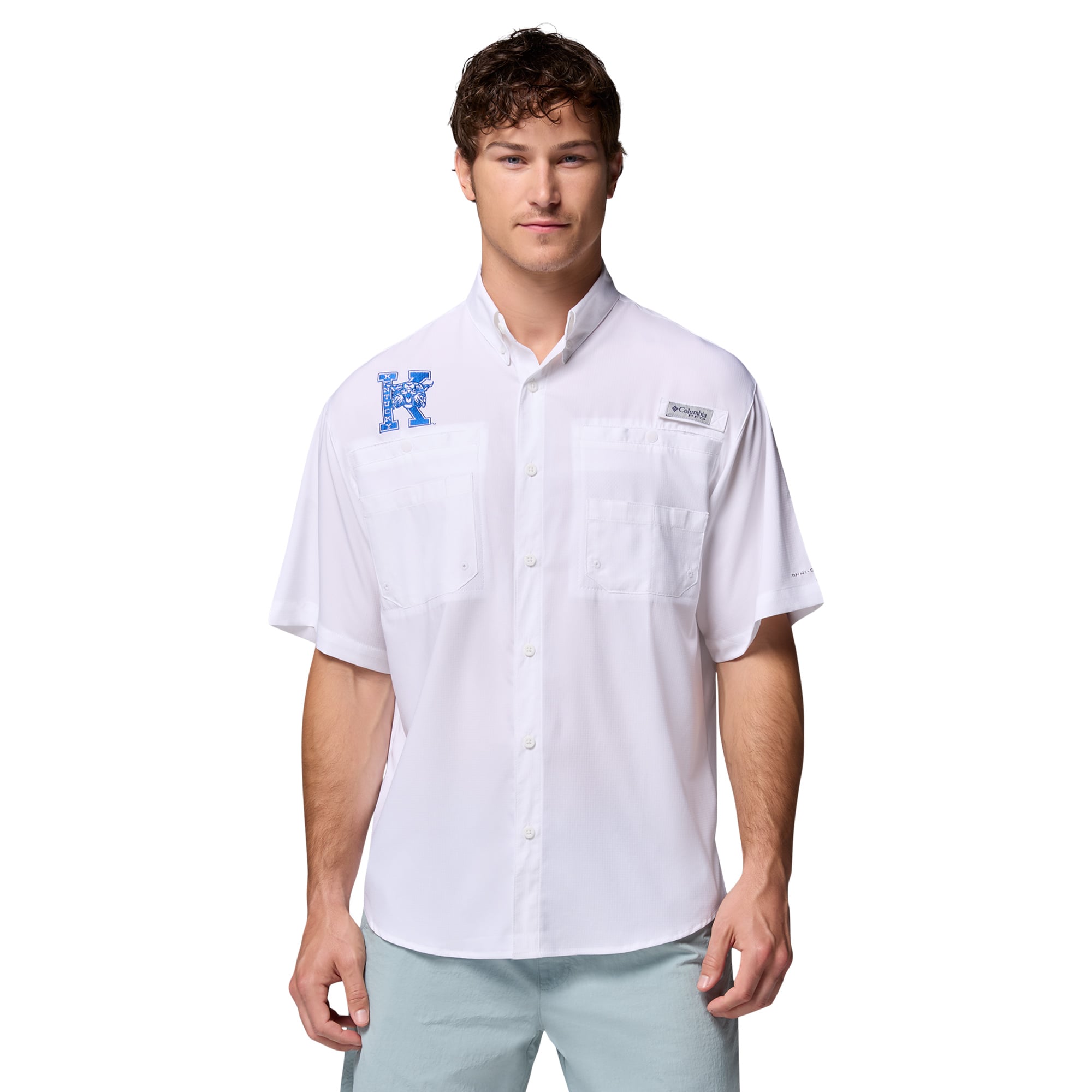 Men's Columbia White Kentucky Wildcats Tamiami Omni-Shade Button-Down Shirt