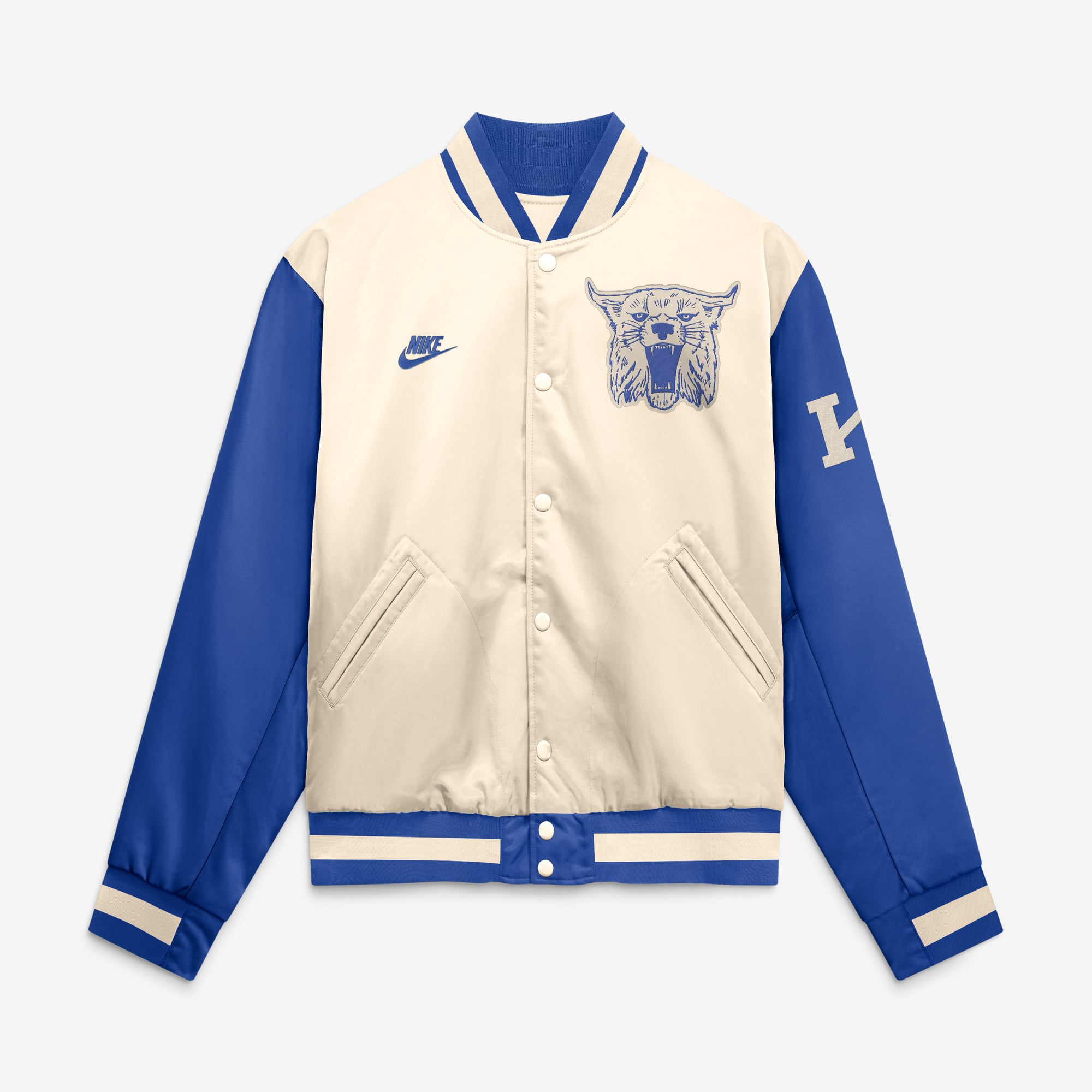Men's Nike Natural/Royal Kentucky Wildcats Legacy Full-Snap Bomber Jacket