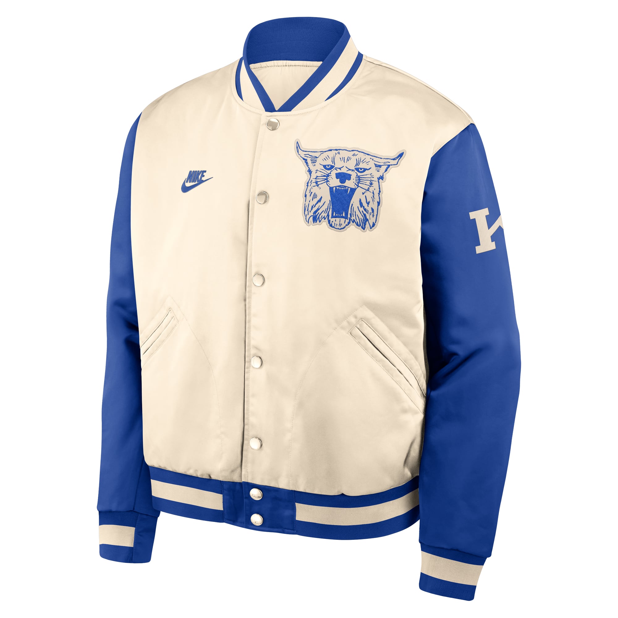 Men's Nike Natural/Royal Kentucky Wildcats Legacy Full-Snap Bomber Jacket