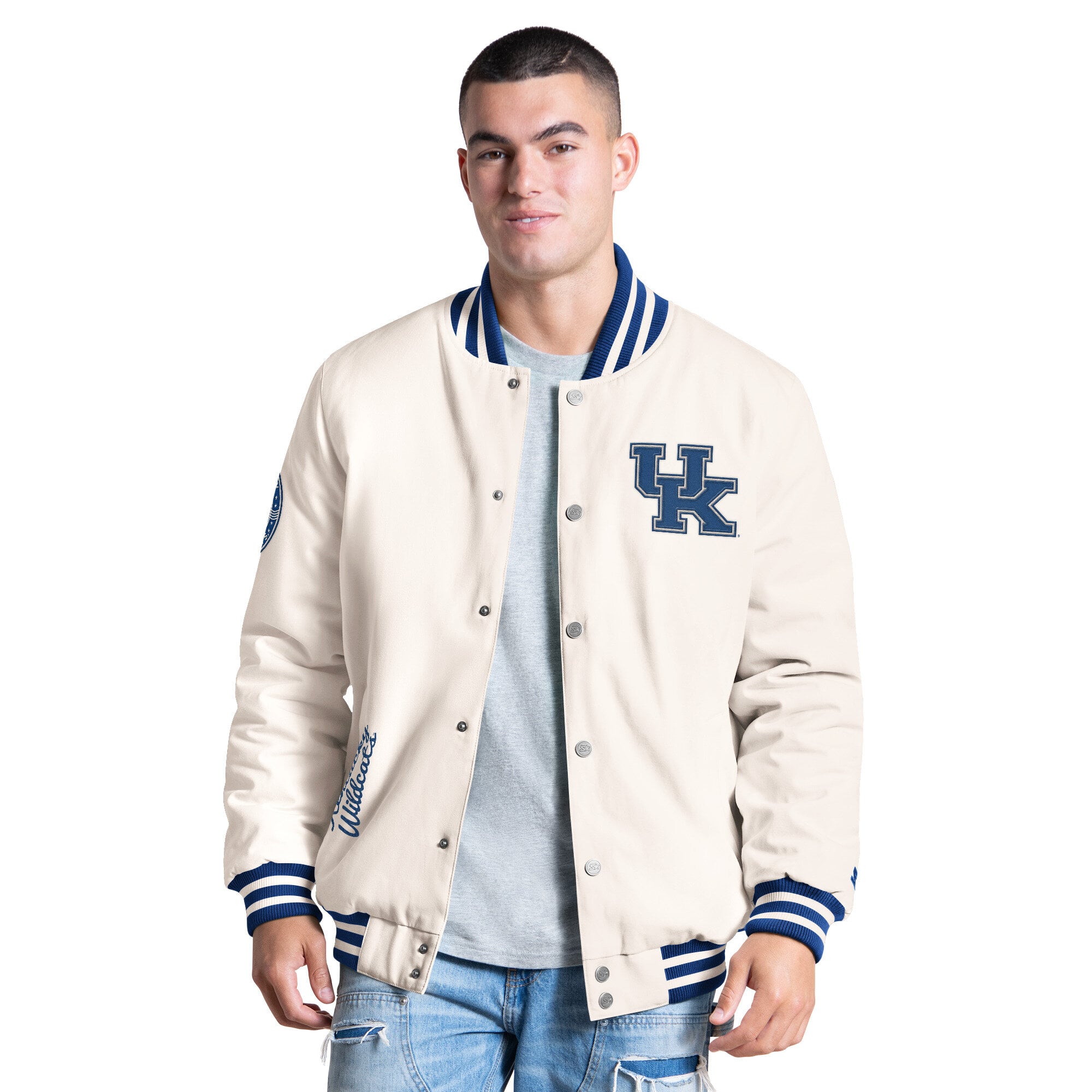 Men's Starter White Kentucky Wildcats Spectator Varsity Full Snap Jacket