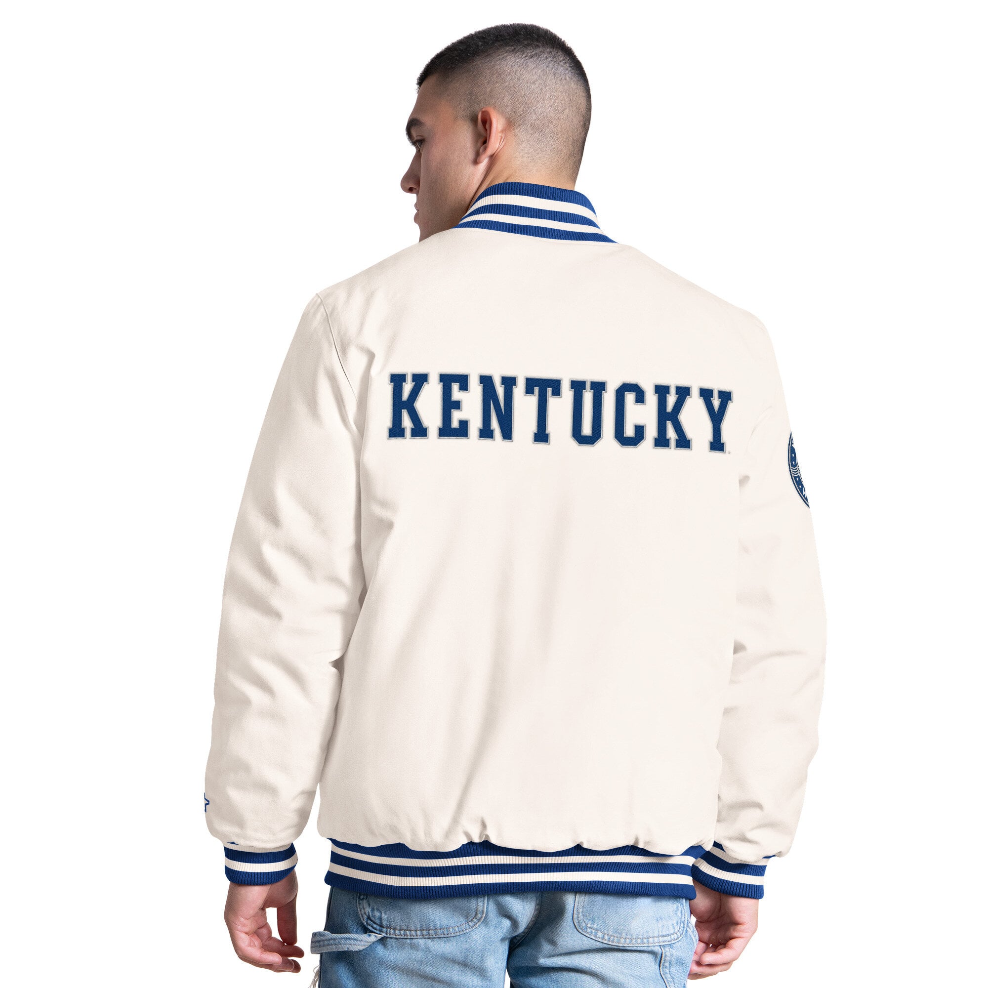 Men's Starter White Kentucky Wildcats Spectator Varsity Full Snap Jacket