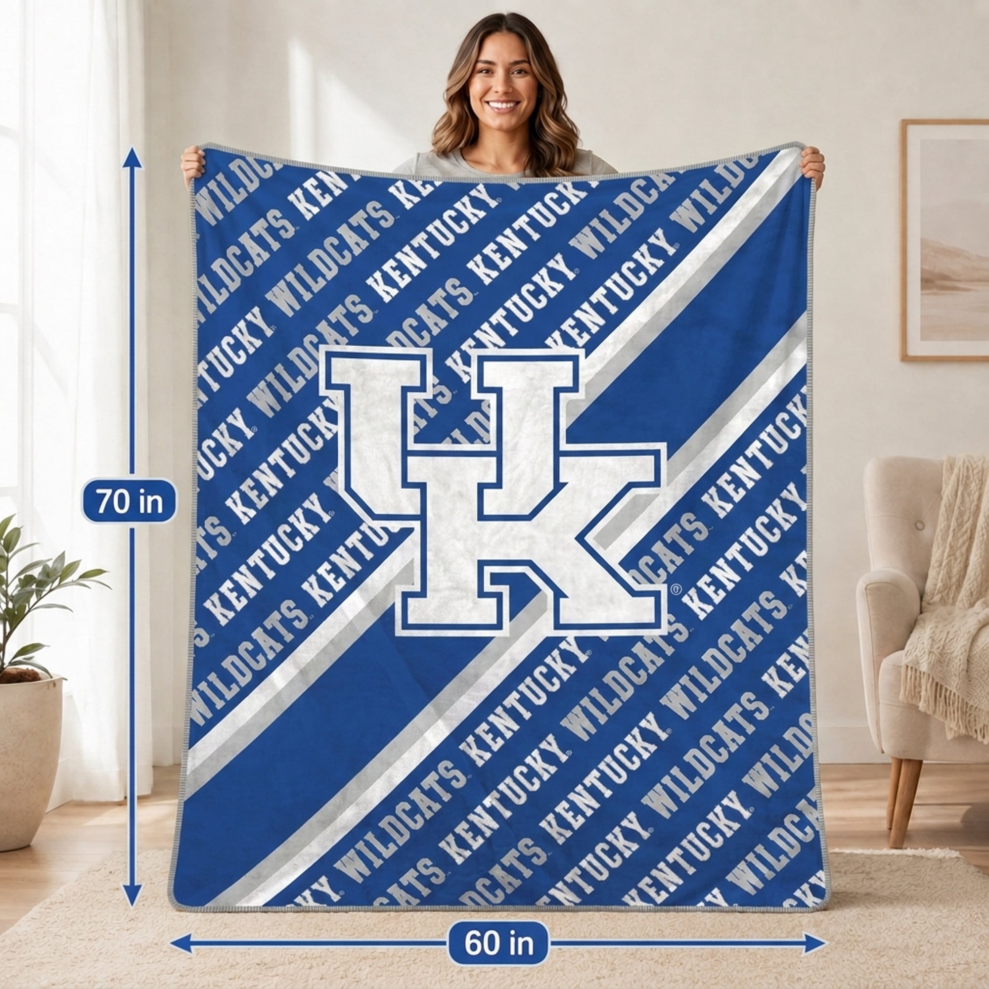 Couverture ultra douce Pegasus Kentucky Wildcats 60" x 70" (diagonale) avec logo doublé