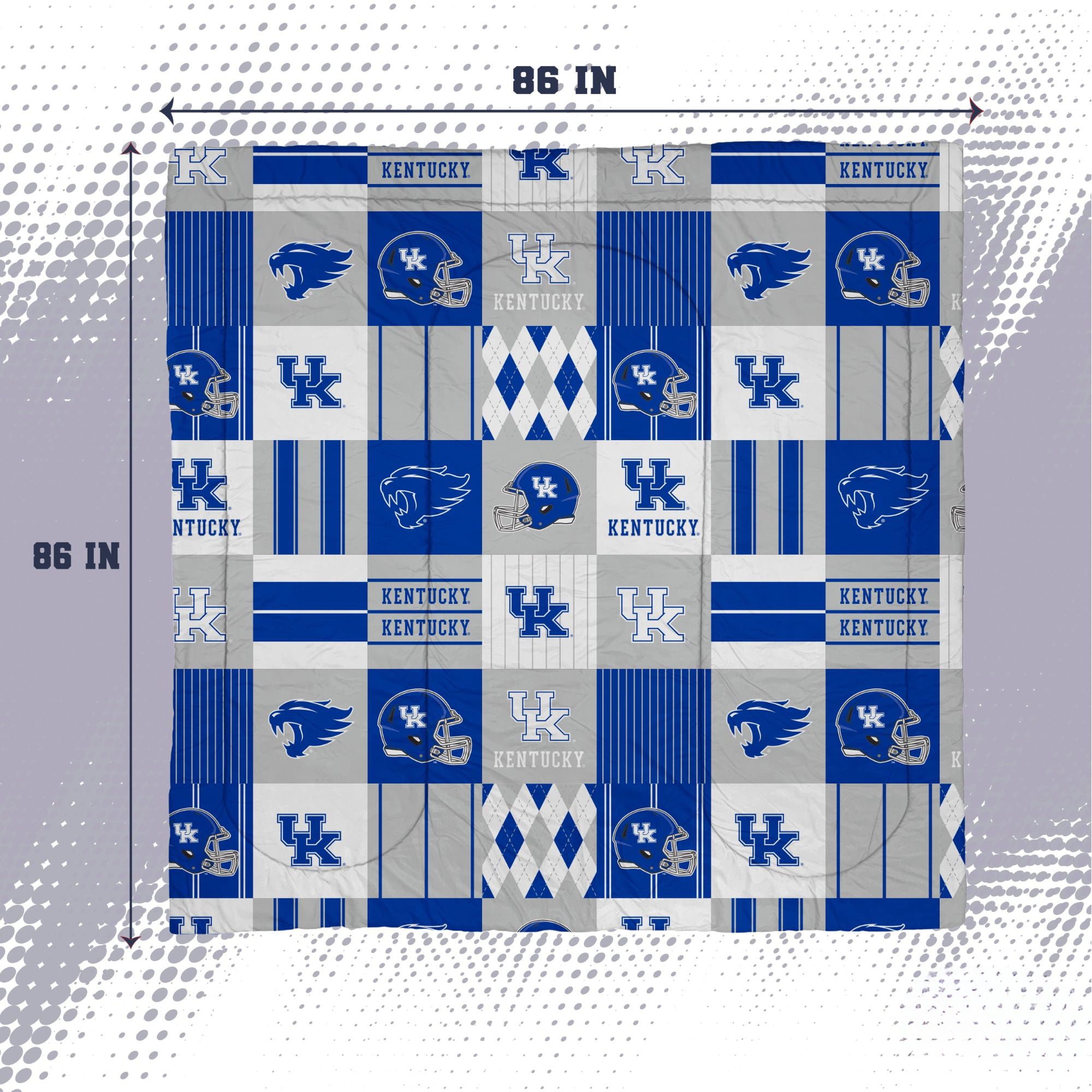 Ensemble de literie trois pièces à carreaux patchwork Pegasus Kentucky Wildcats, format grand/queen.