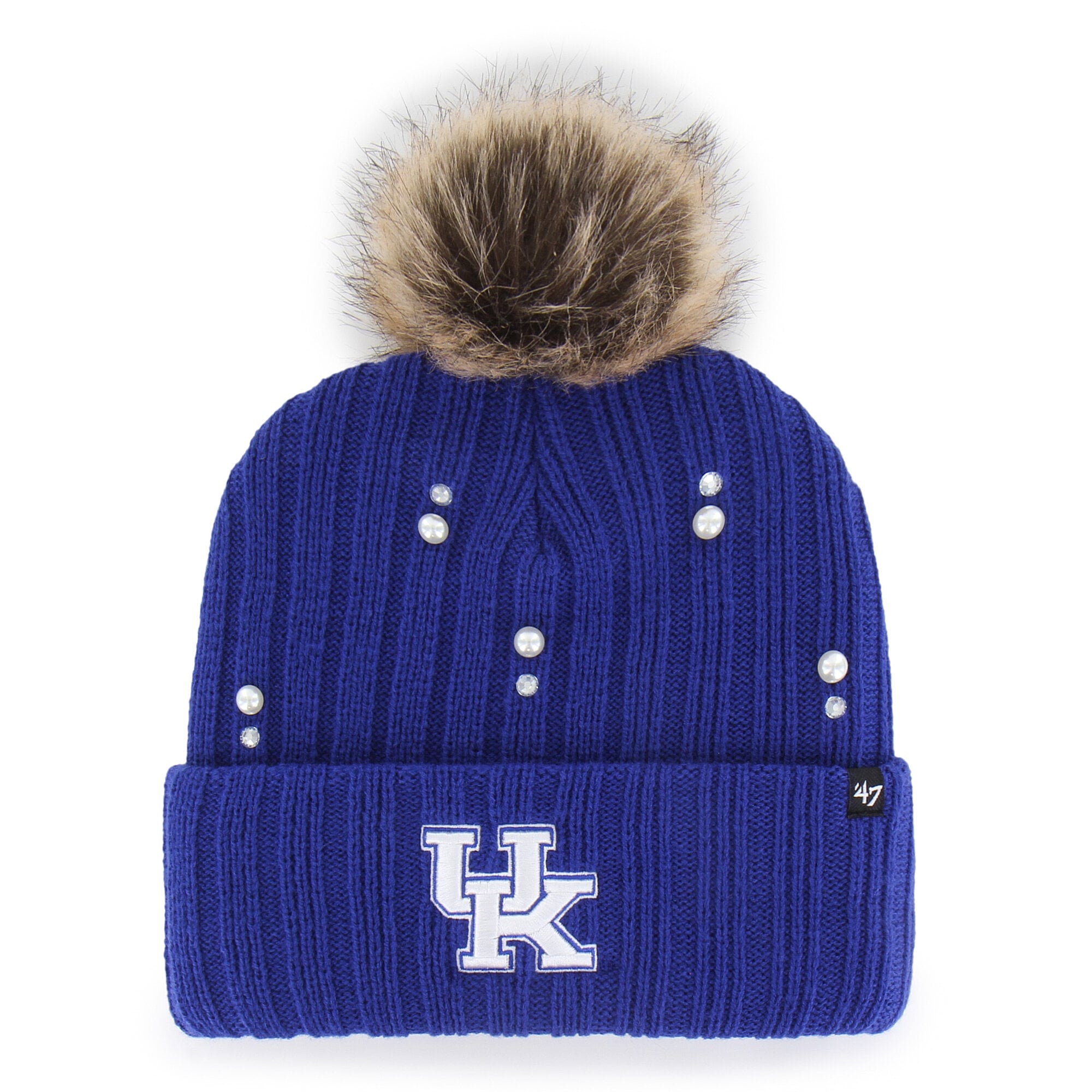 Bonnet en maille de fourrure nacrée « Royal Kentucky Wildcats » de 1947 avec pompon