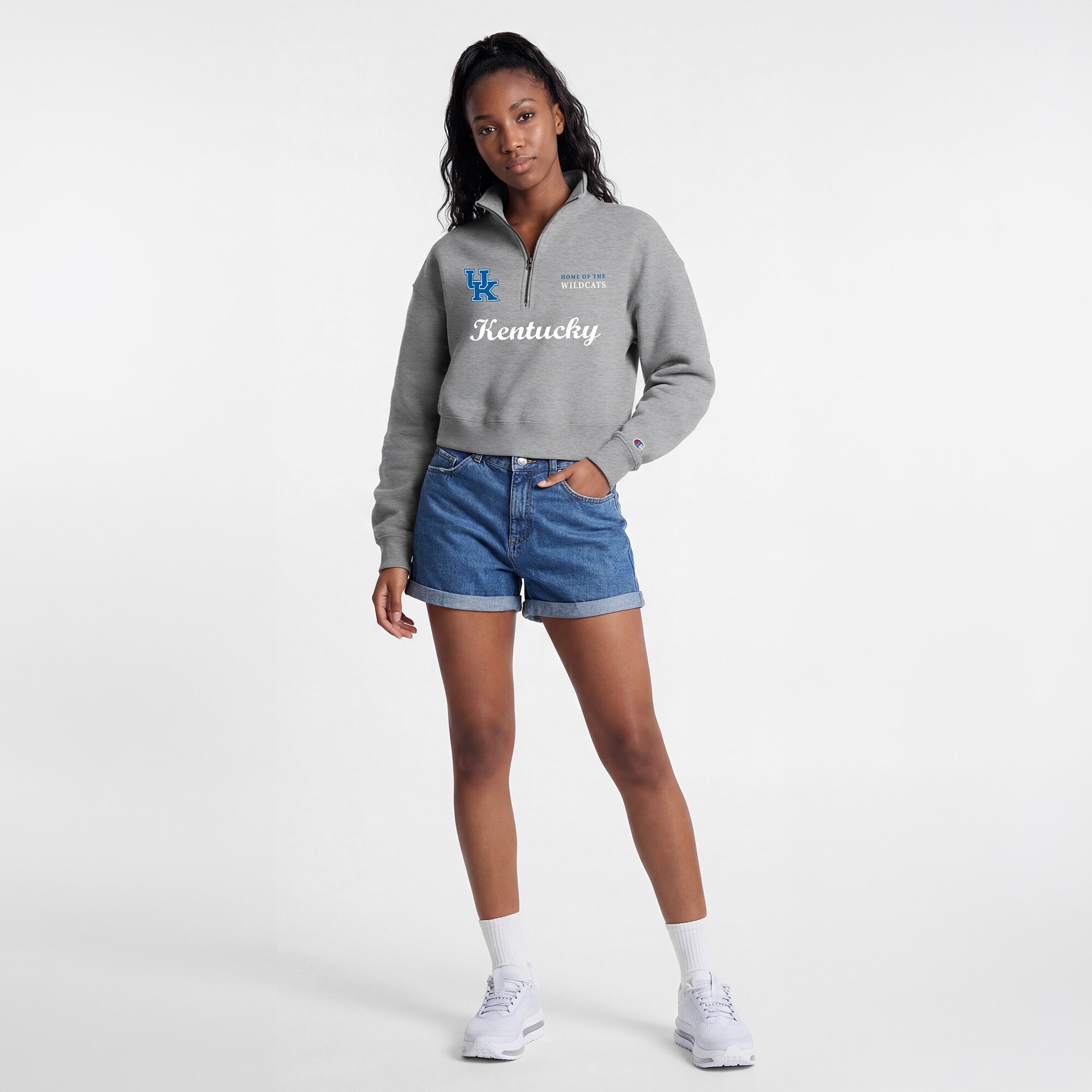 Women's Champion Gray Kentucky Wildcats Academic Triumph Quarter-Zip Tri-Blend Pullover