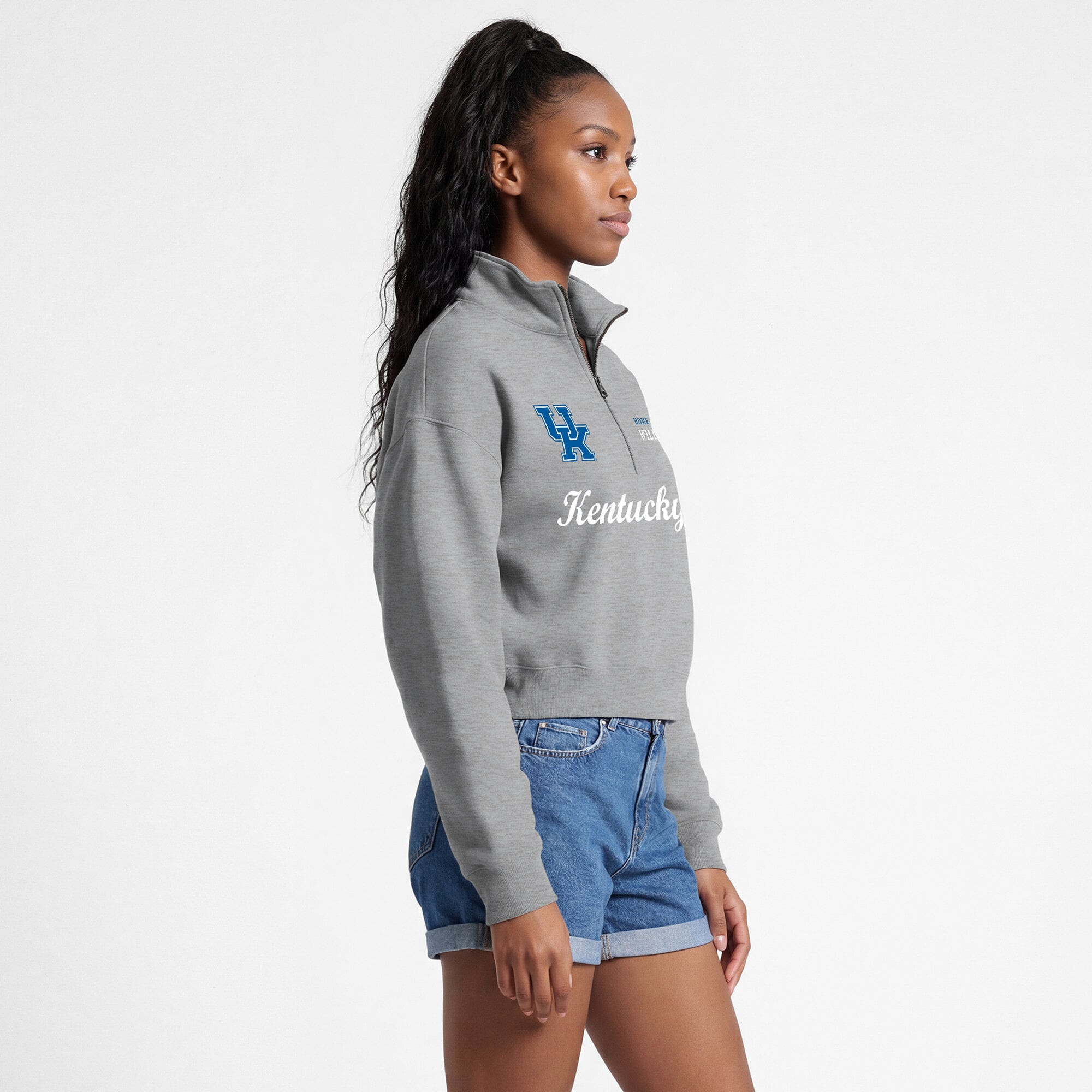 Women's Champion Gray Kentucky Wildcats Academic Triumph Quarter-Zip Tri-Blend Pullover
