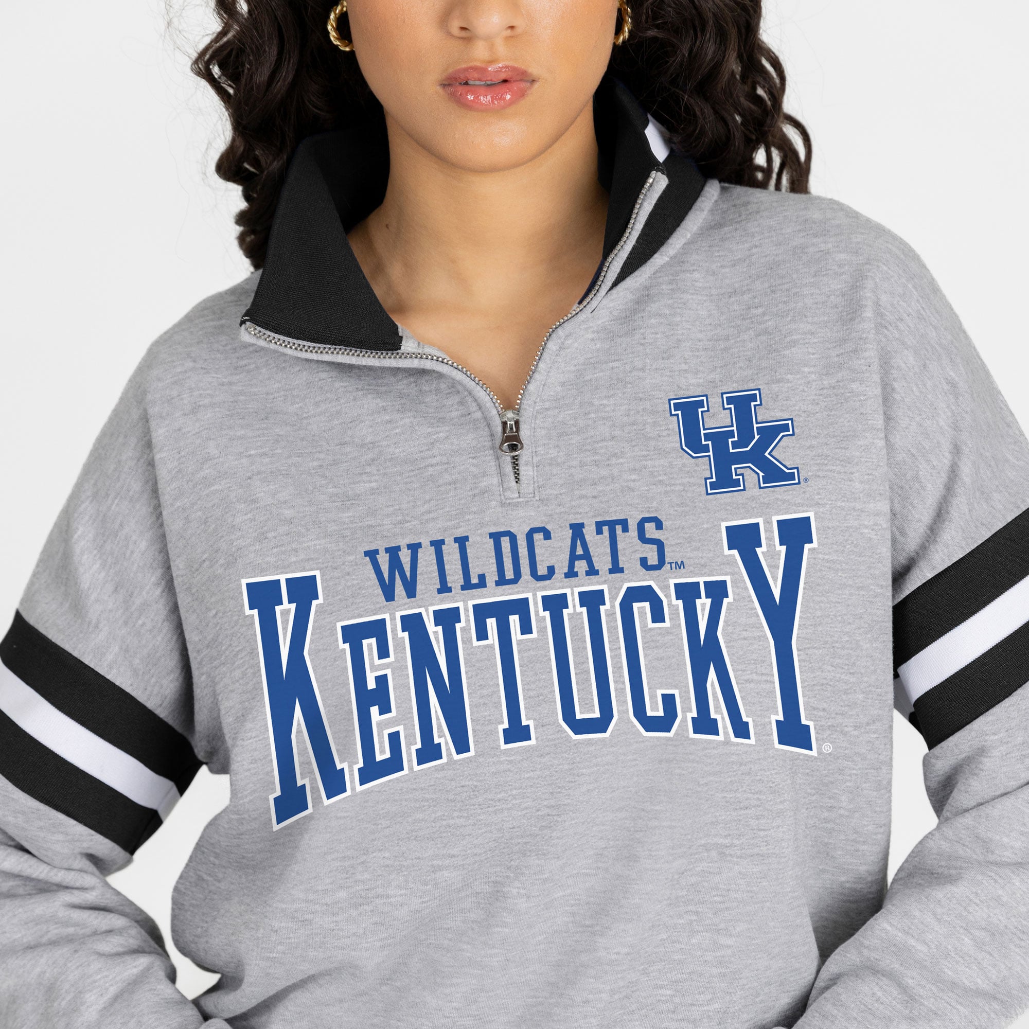Pull à col zippé gris Kentucky Wildcats Hold the Line pour femme, collection Gameday Couture.