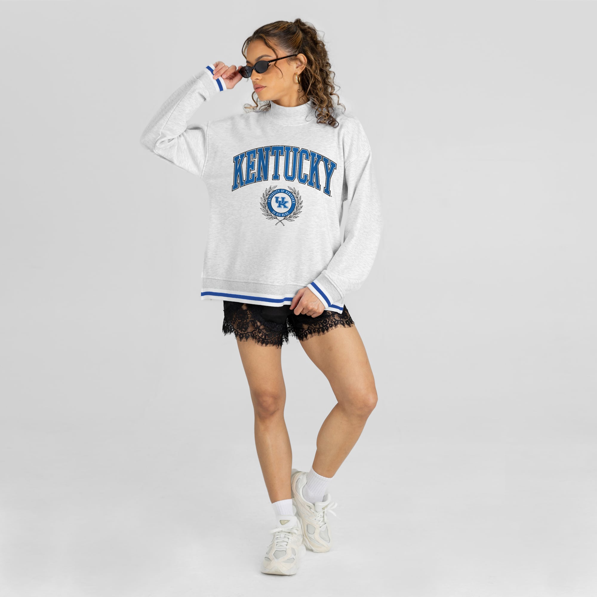 Women's Gameday Couture Gray Kentucky Wildcats Rally Point Contrast Stripe Mock Neck Sweatshirt