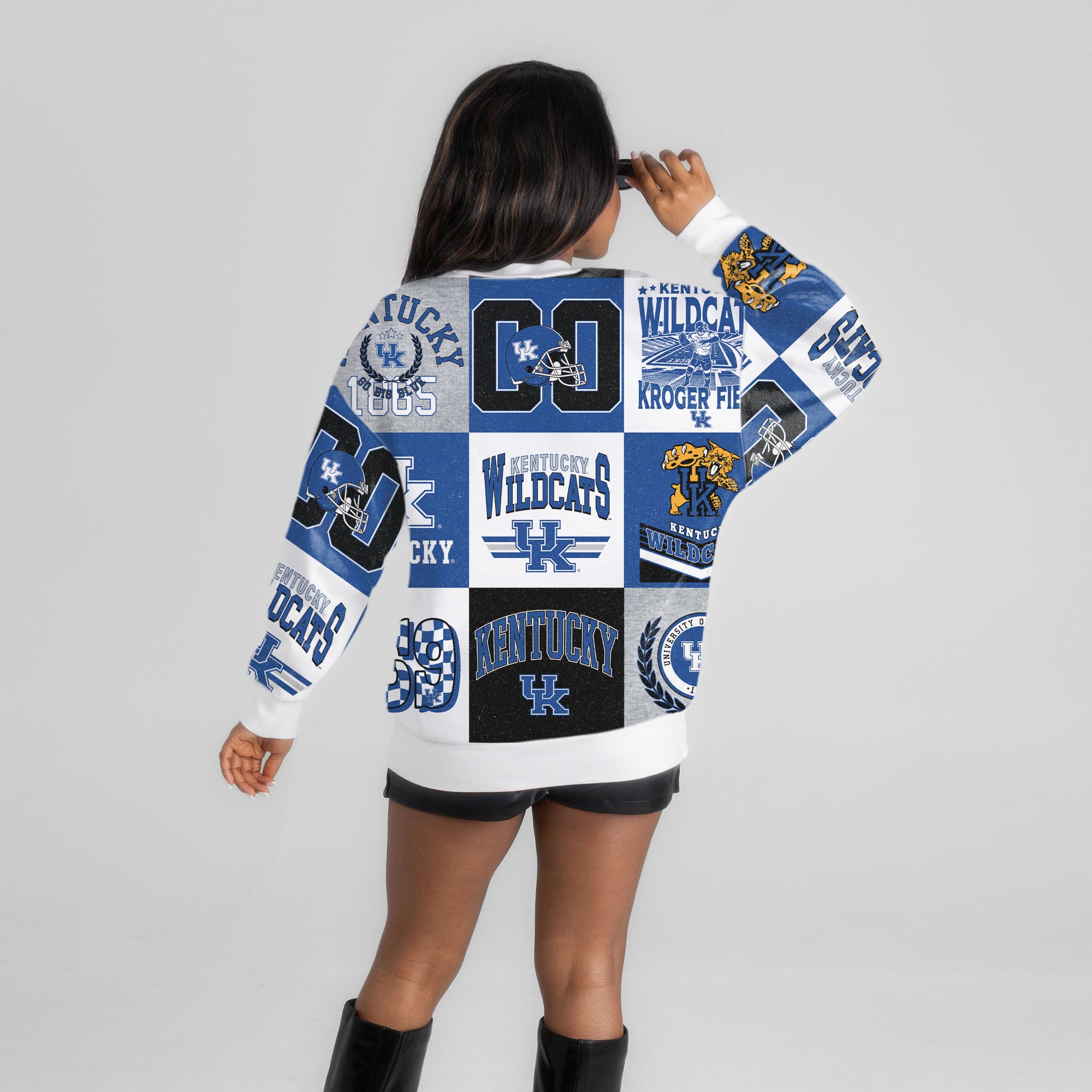 Pull à manches longues patchwork « Highlight Reel » des Royal Kentucky Wildcats pour femmes, collection Gameday Couture