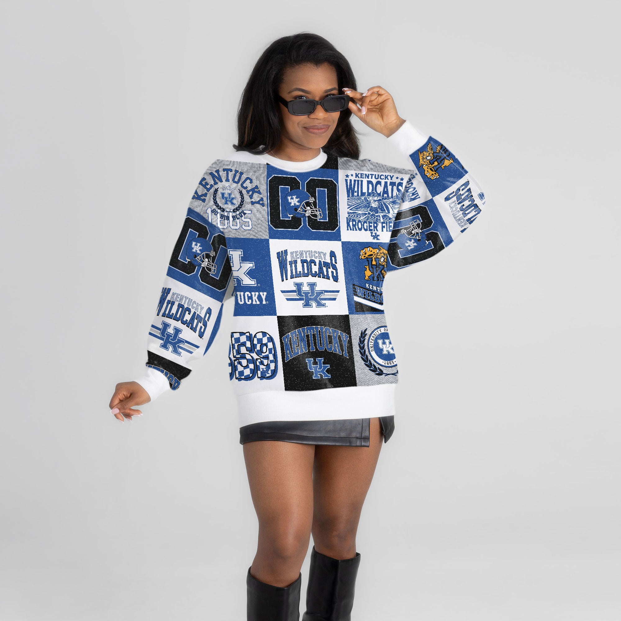 Pull à manches longues patchwork « Highlight Reel » des Royal Kentucky Wildcats pour femmes, collection Gameday Couture