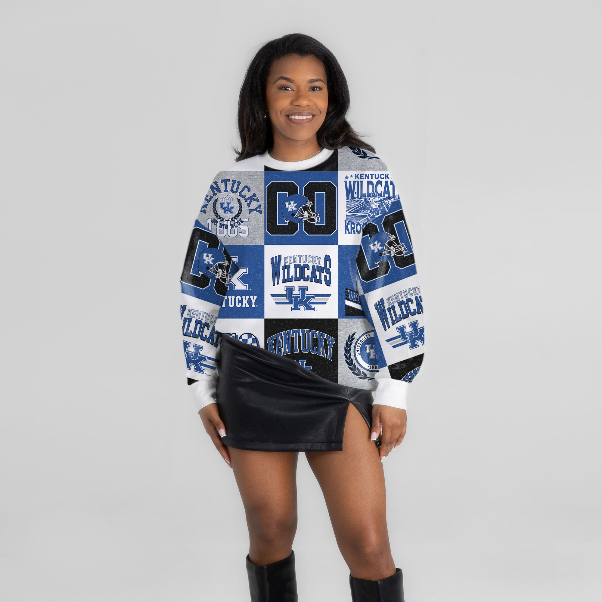 Pull à manches longues patchwork « Highlight Reel » des Royal Kentucky Wildcats pour femmes, collection Gameday Couture