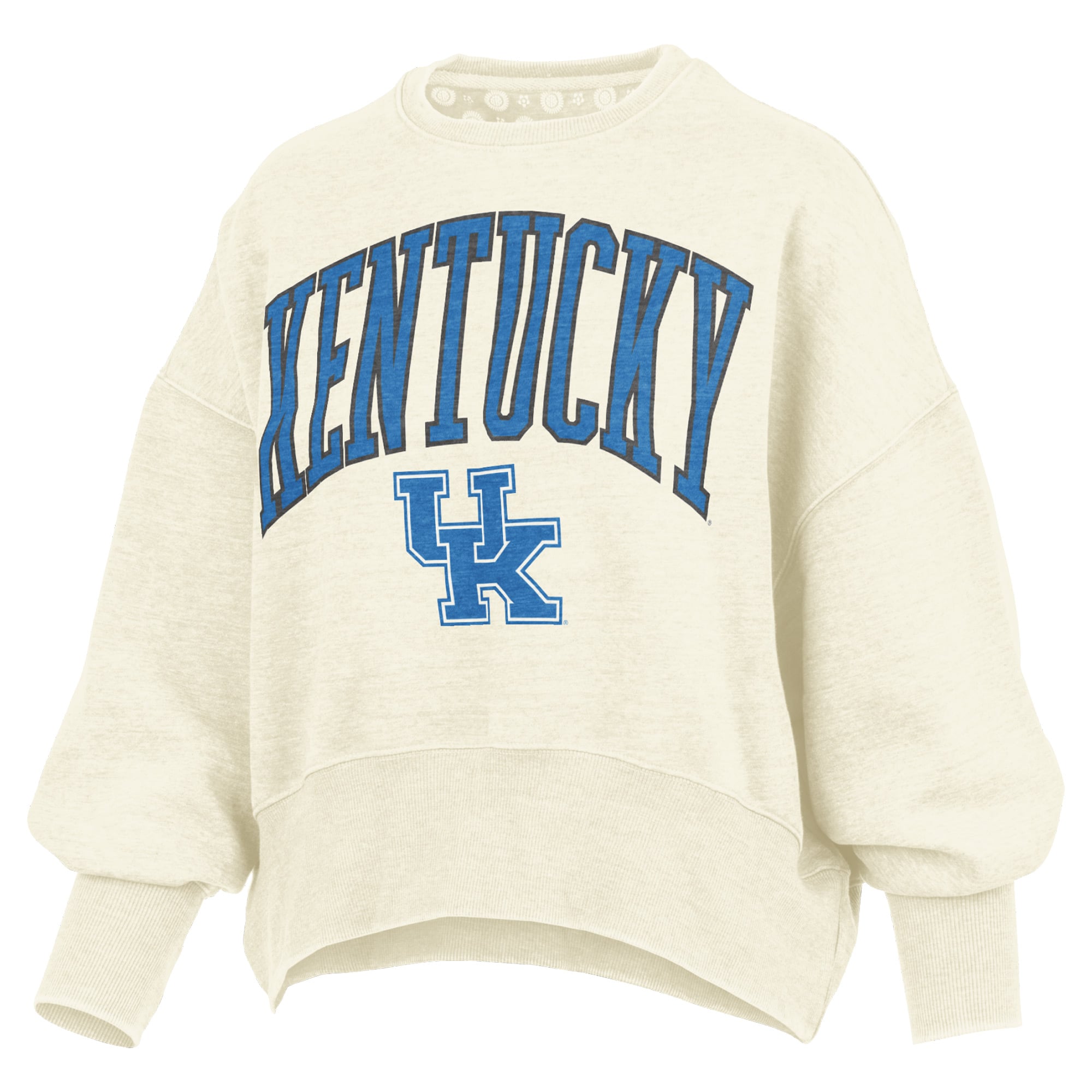 Women's Pressbox Natural Kentucky Wildcats Oversized Waist-Length Crewneck Sweatshirt