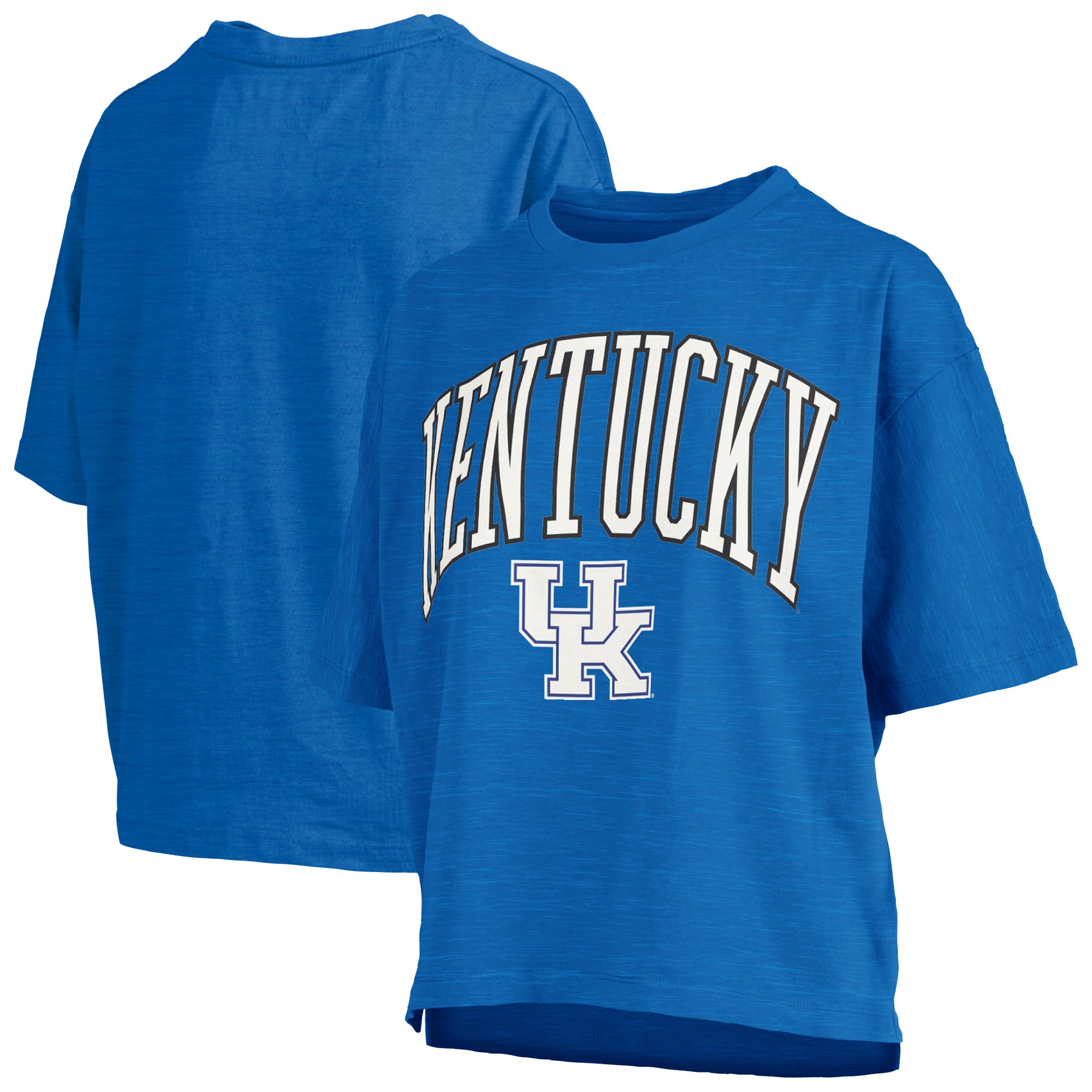 T-shirt oversize Pressbox Royal Kentucky Wildcats pour femmes, logo Nelson Arch Over, en flammèche