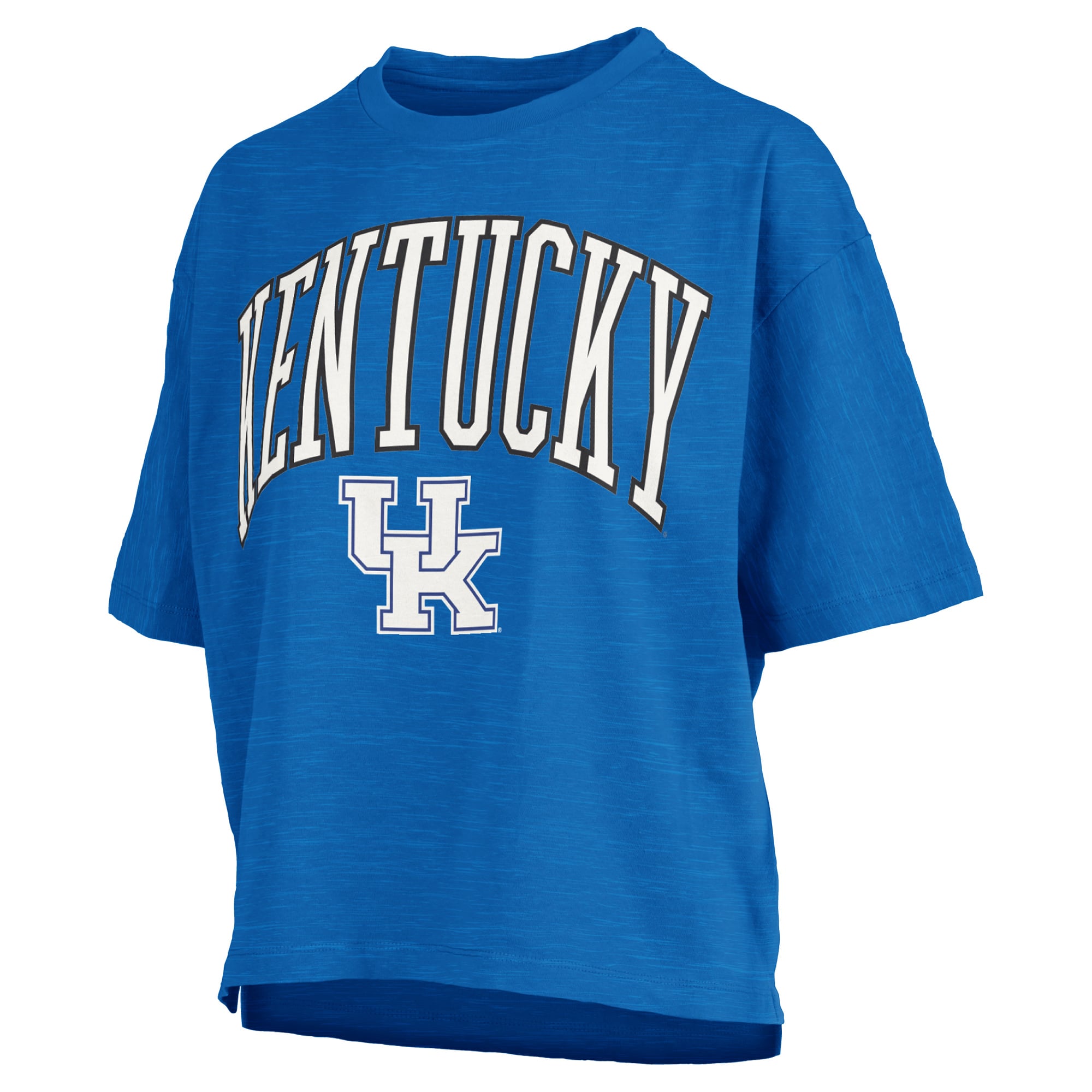 T-shirt oversize Pressbox Royal Kentucky Wildcats pour femmes, logo Nelson Arch Over, en flammèche