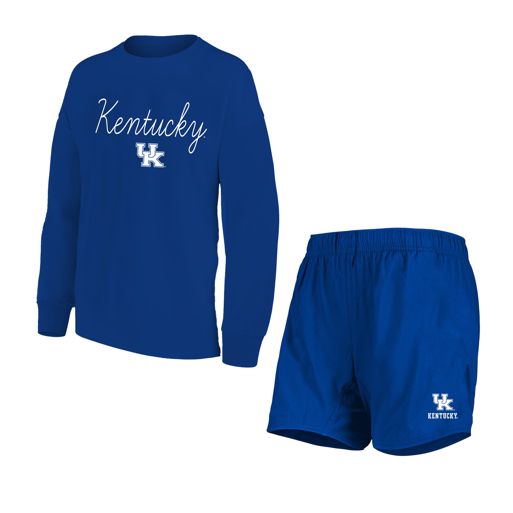 Women's Profile Royal Kentucky Wildcats Plus French Terry Crew and Shorts Lounge Set