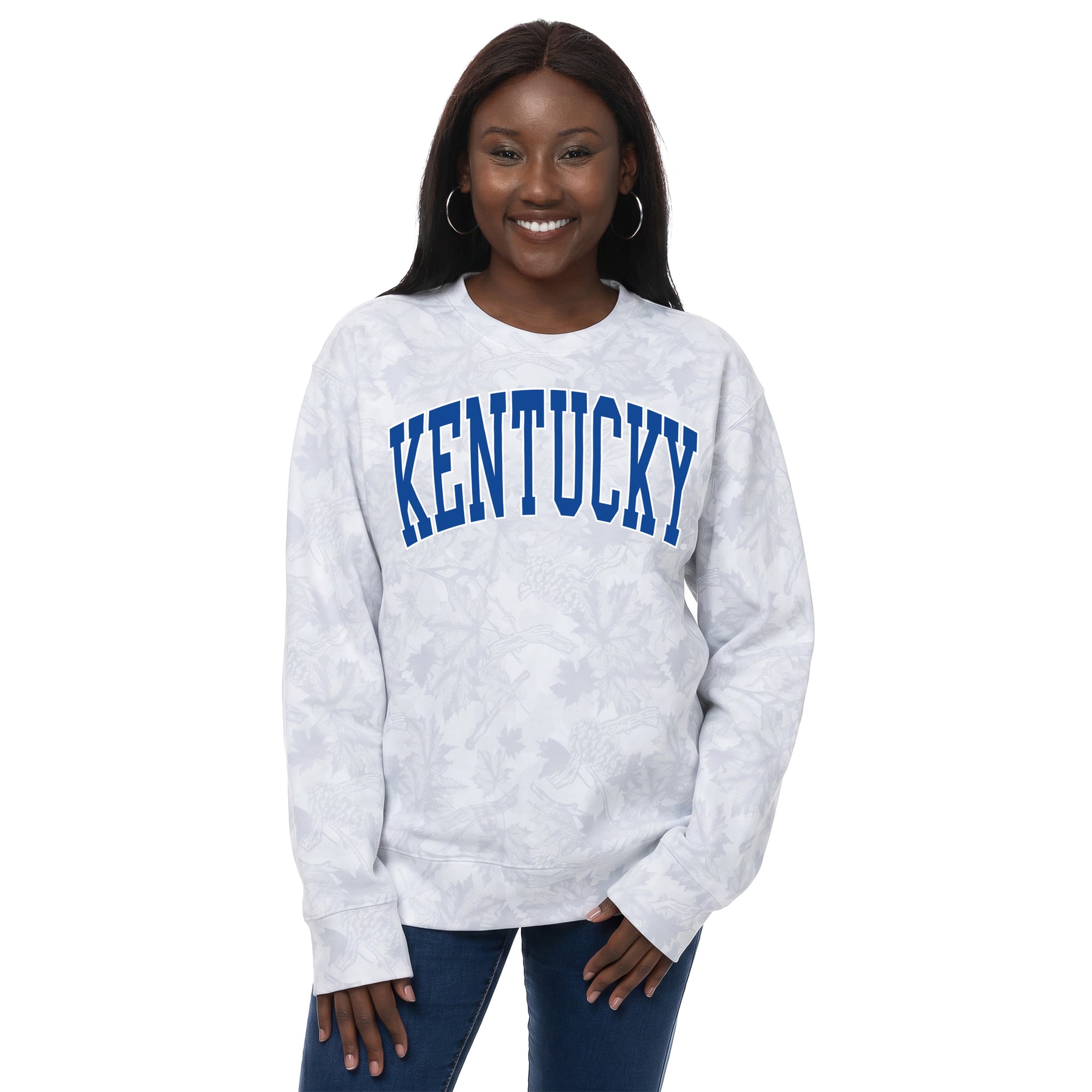 Women's ZooZatz  Gray Kentucky Wildcats Camo Arch Logo Fleece Crewneck Sweatshirt