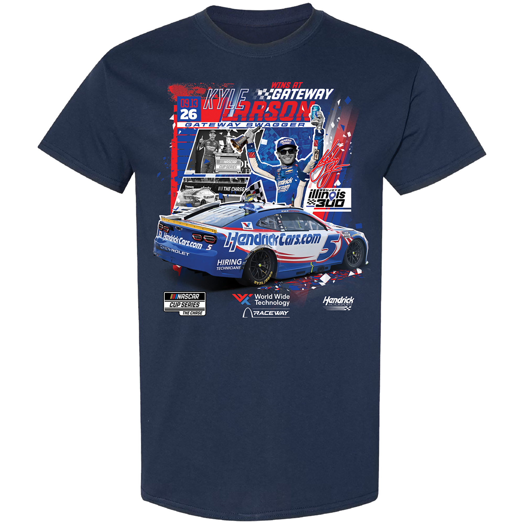 Men's Classic Ink Navy Kyle Larson 2026 Enjoy Illinois 300 Winner T-Shirt