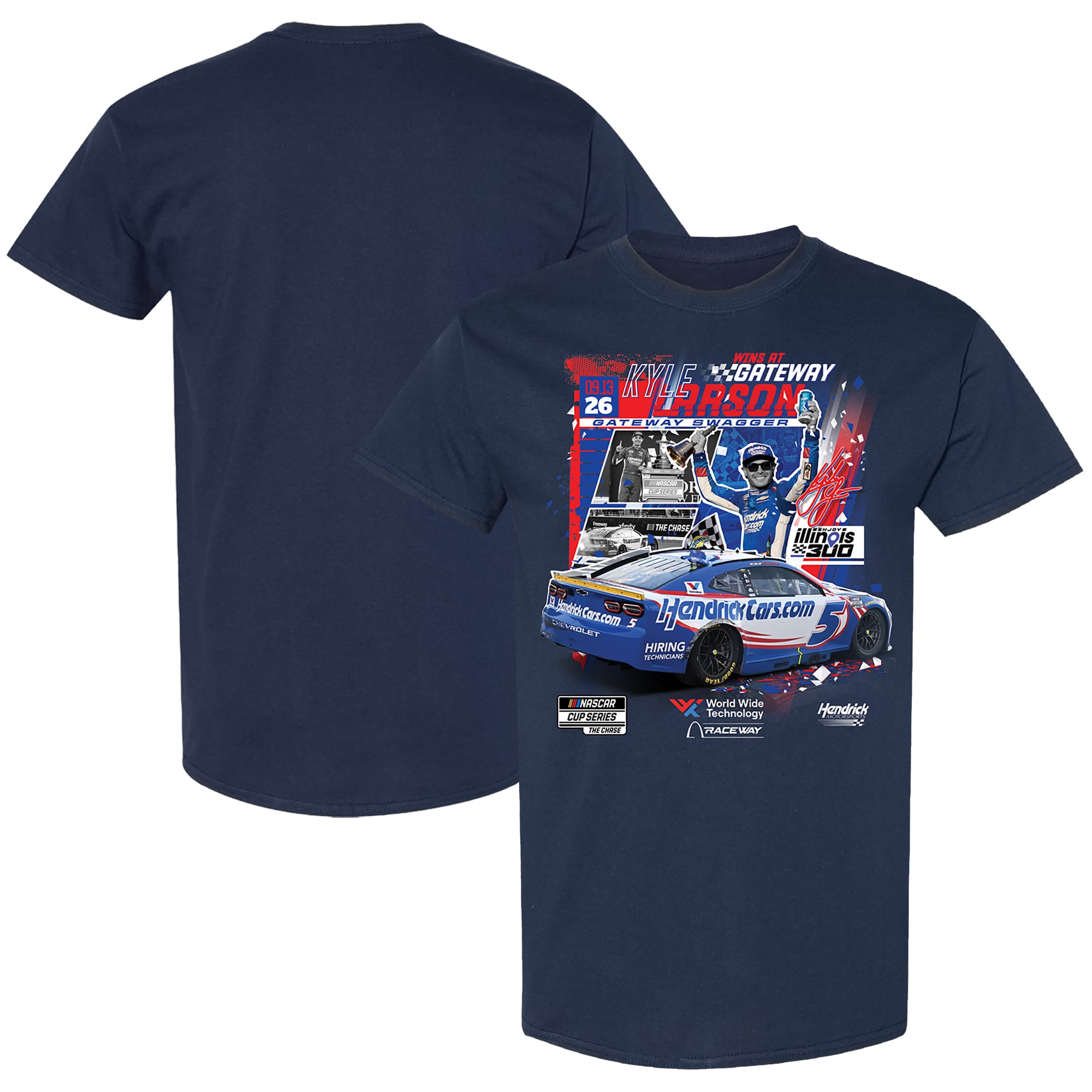 Men's Classic Ink Navy Kyle Larson 2026 Enjoy Illinois 300 Winner T-Shirt