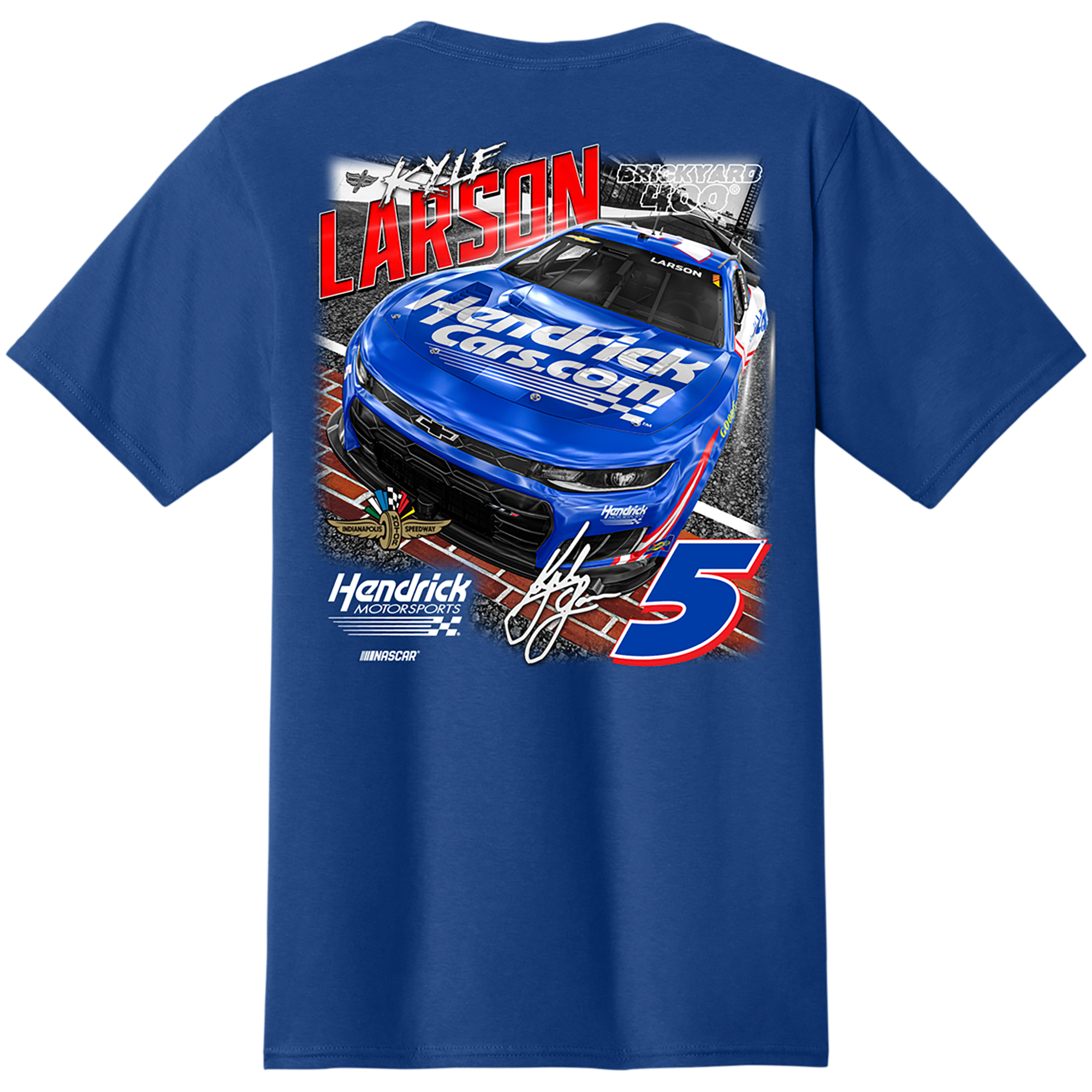 Men's Hendrick Motorsports Team Collection Royal Kyle Larson Brickyard 400 HendrickCars.com Car T-Shirt