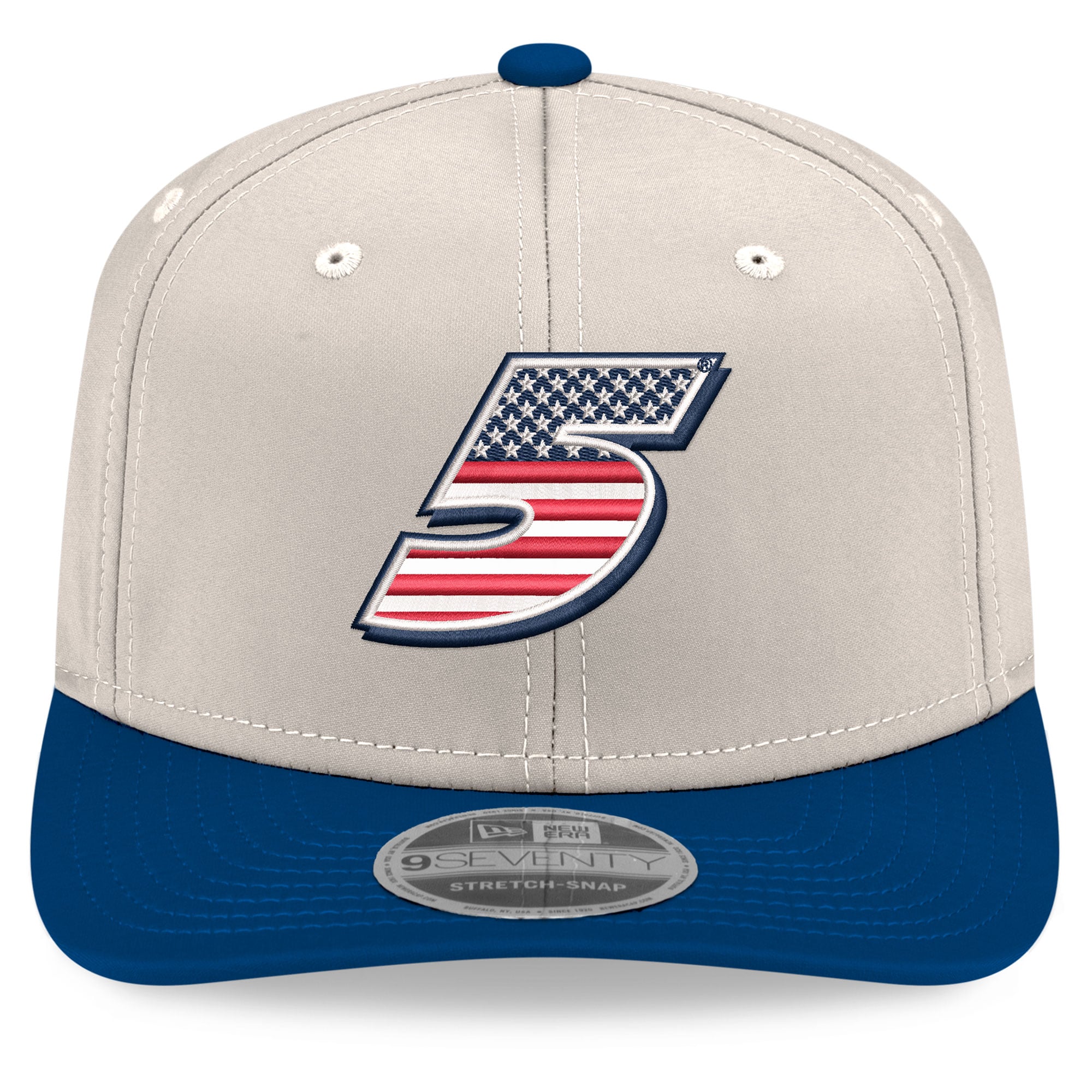 Casquette New Era Kyle Larson 9SEVENTY pour homme, beige/bleu roi, à boutons-pression extensibles.