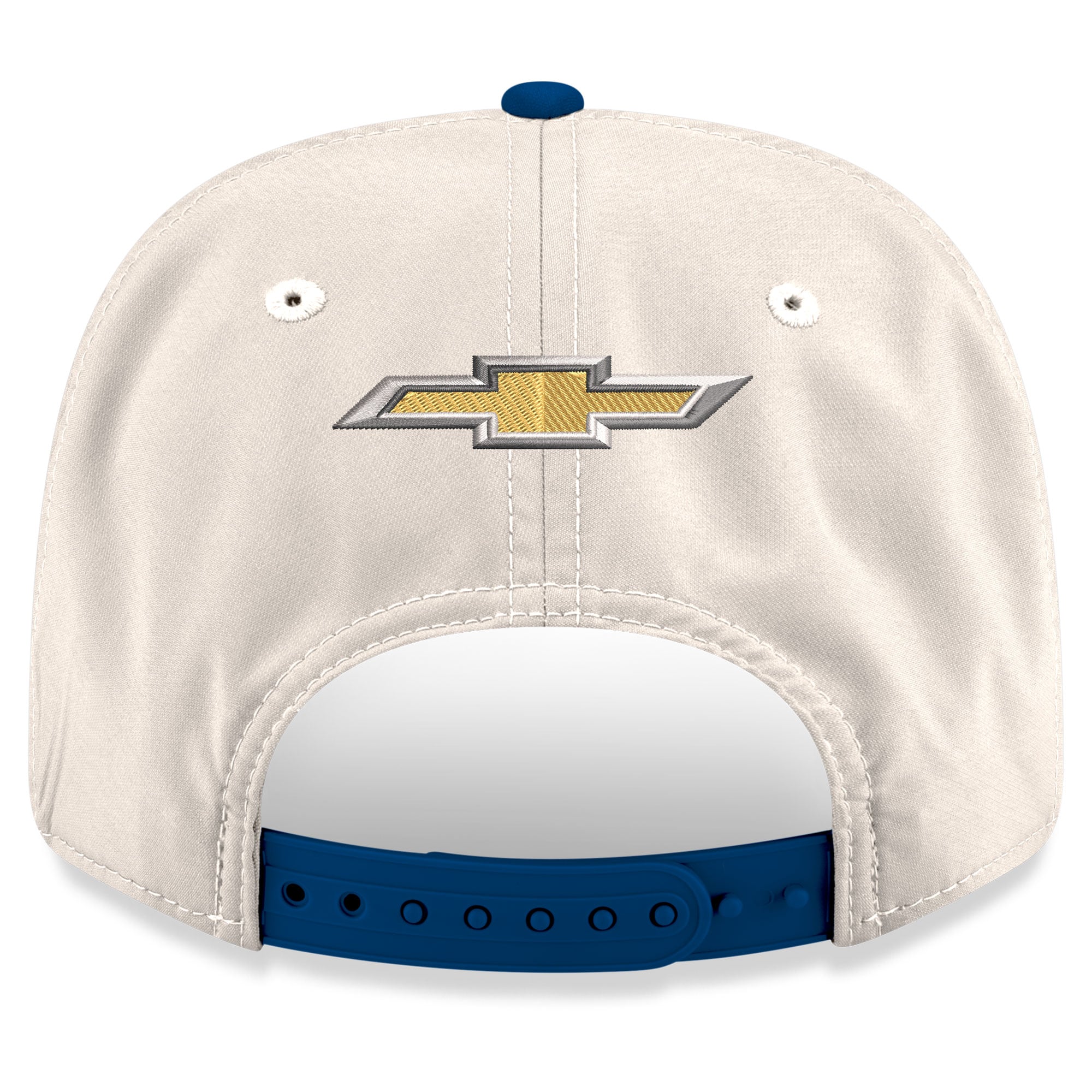 Casquette New Era Kyle Larson 9SEVENTY pour homme, beige/bleu roi, à boutons-pression extensibles.