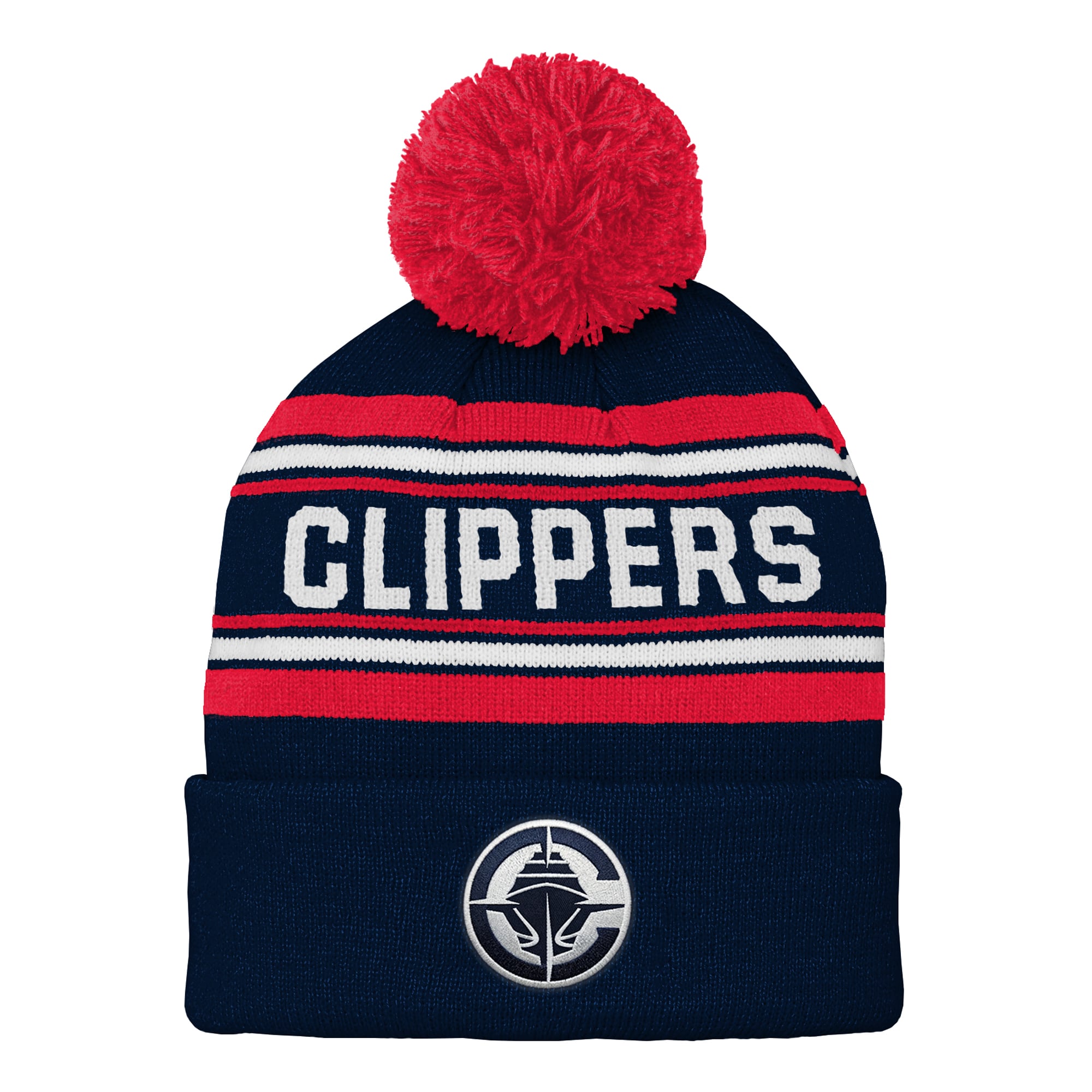 Bonnet en maille jacquard à revers avec pompon Outerstuff bleu marine LA Clippers