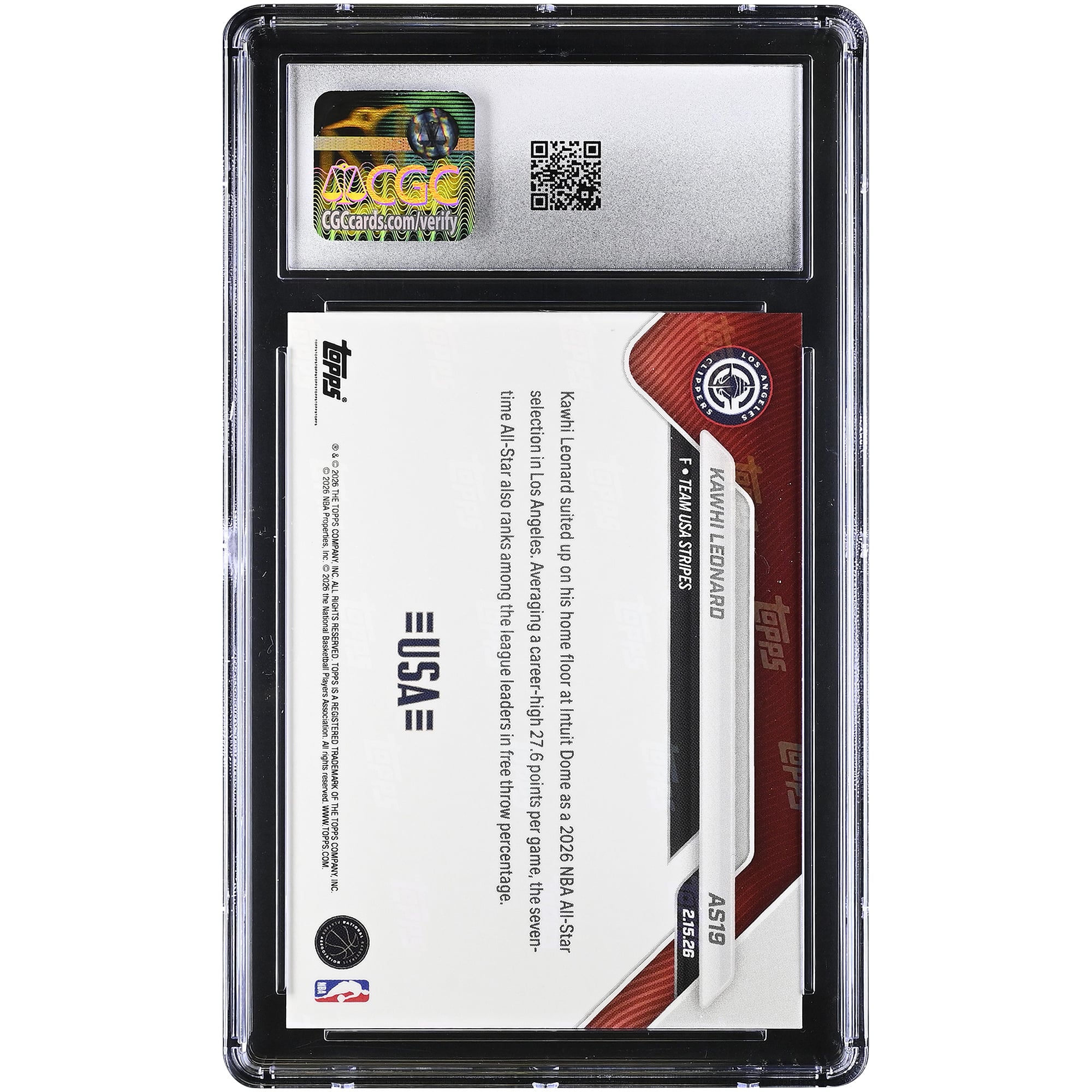 Carte Kawhi Leonard LA Clippers 2025-26 Topps Now All-Star Game Gold Foil #AS19 #/50 Authentifiée CGC 9.5