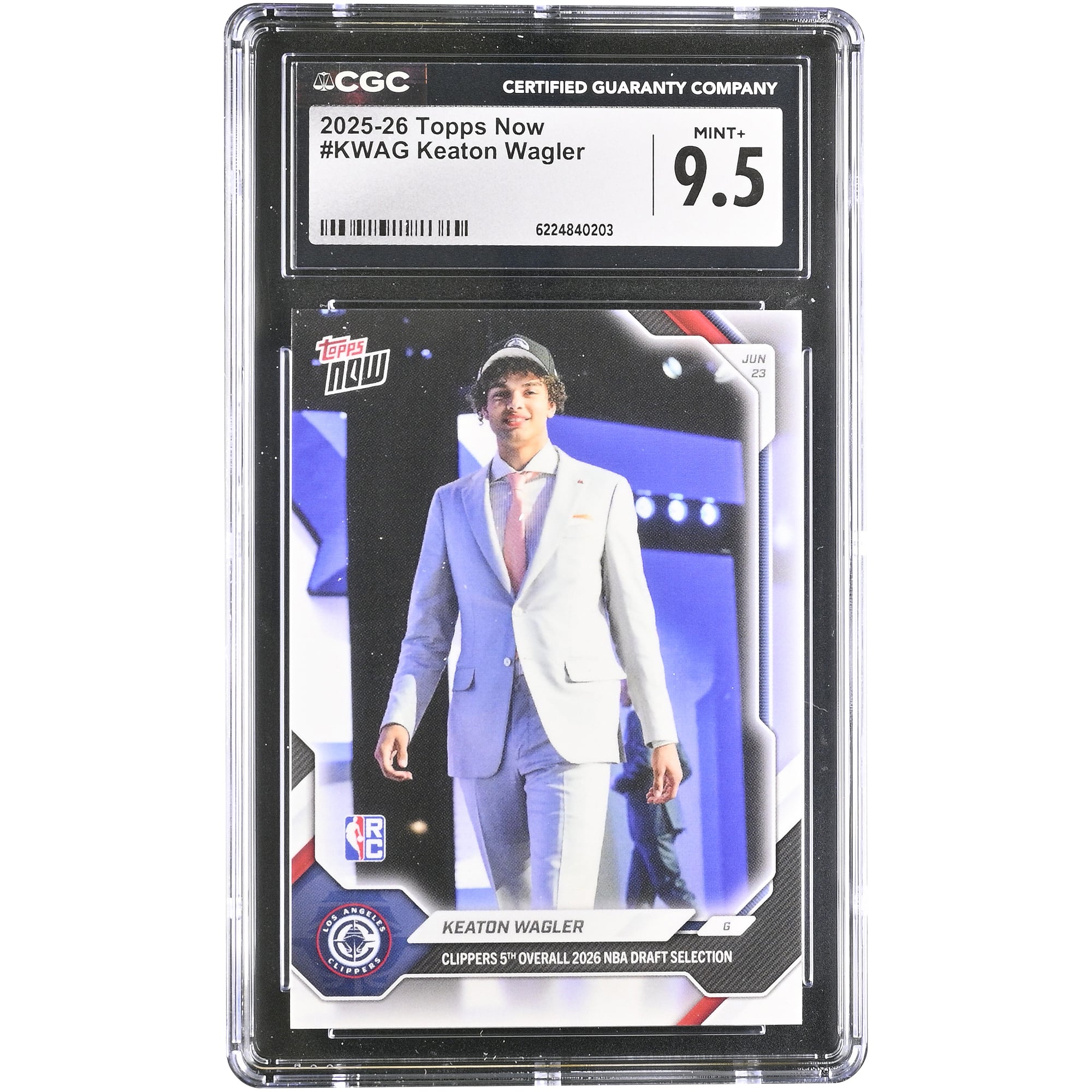Carte recrue Keaton Wagler LA Clippers 2025-26 Topps Now Clippers, 5e choix au total de la draft NBA 2026 #KWAG, authentifiée CGC MINT+ 9.5