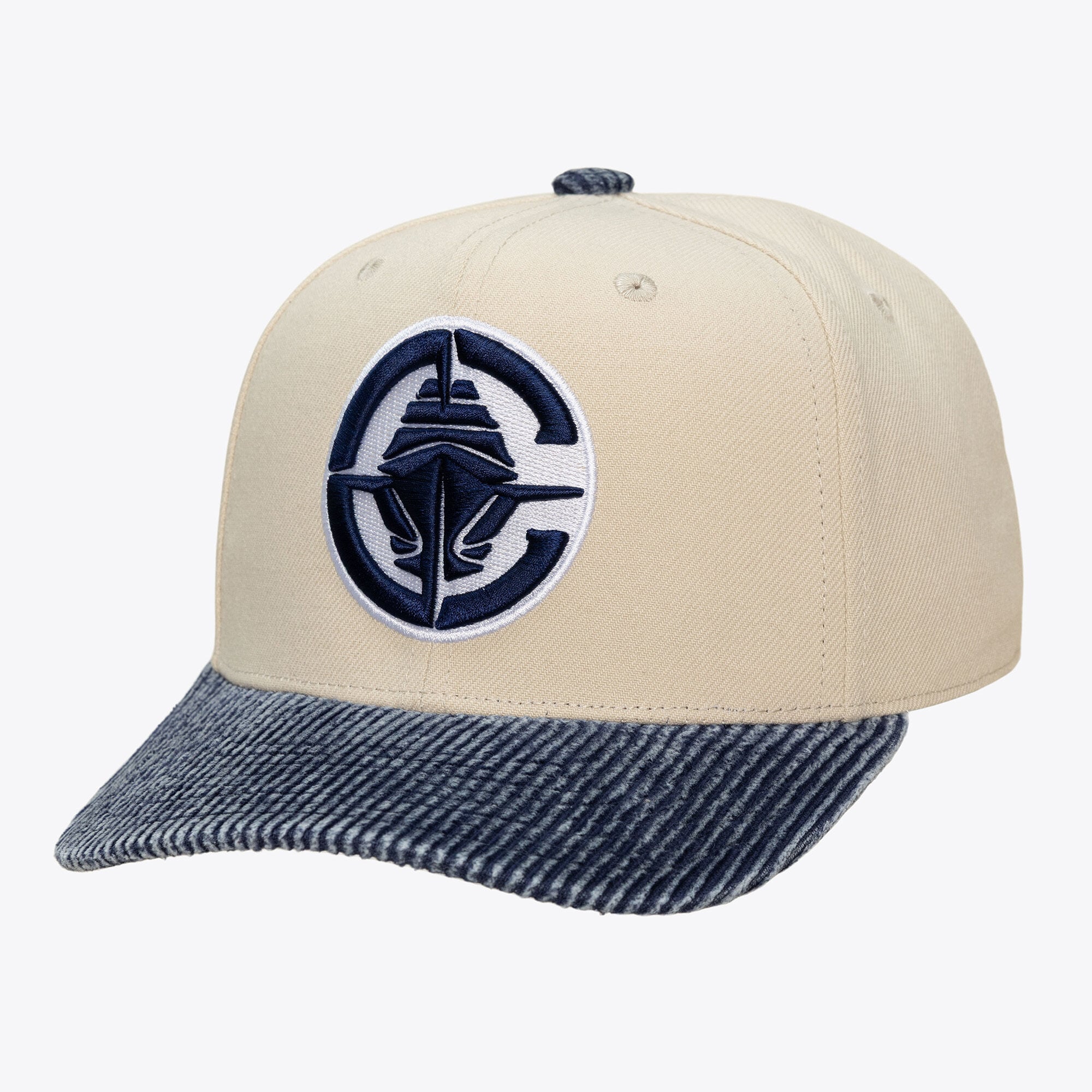 Men's LA Clippers Mitchell & Ness Cream/Blue Washed Corduroy Pro Crown Snapback Hat