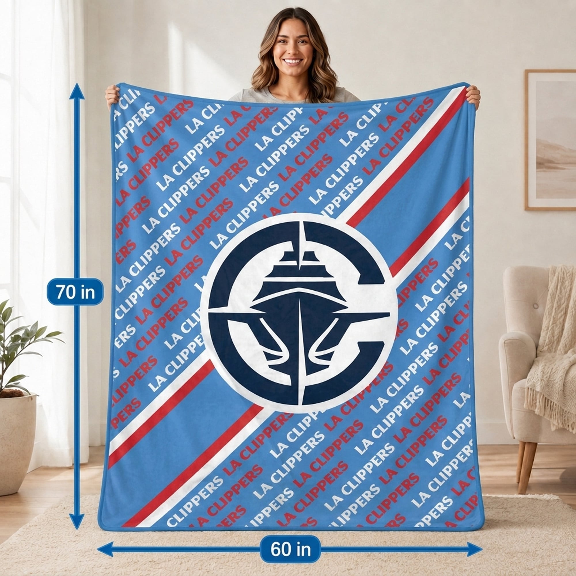 Couverture ultra douce Pegasus LA Clippers 60" x 70" (diagonale) avec logo doublé