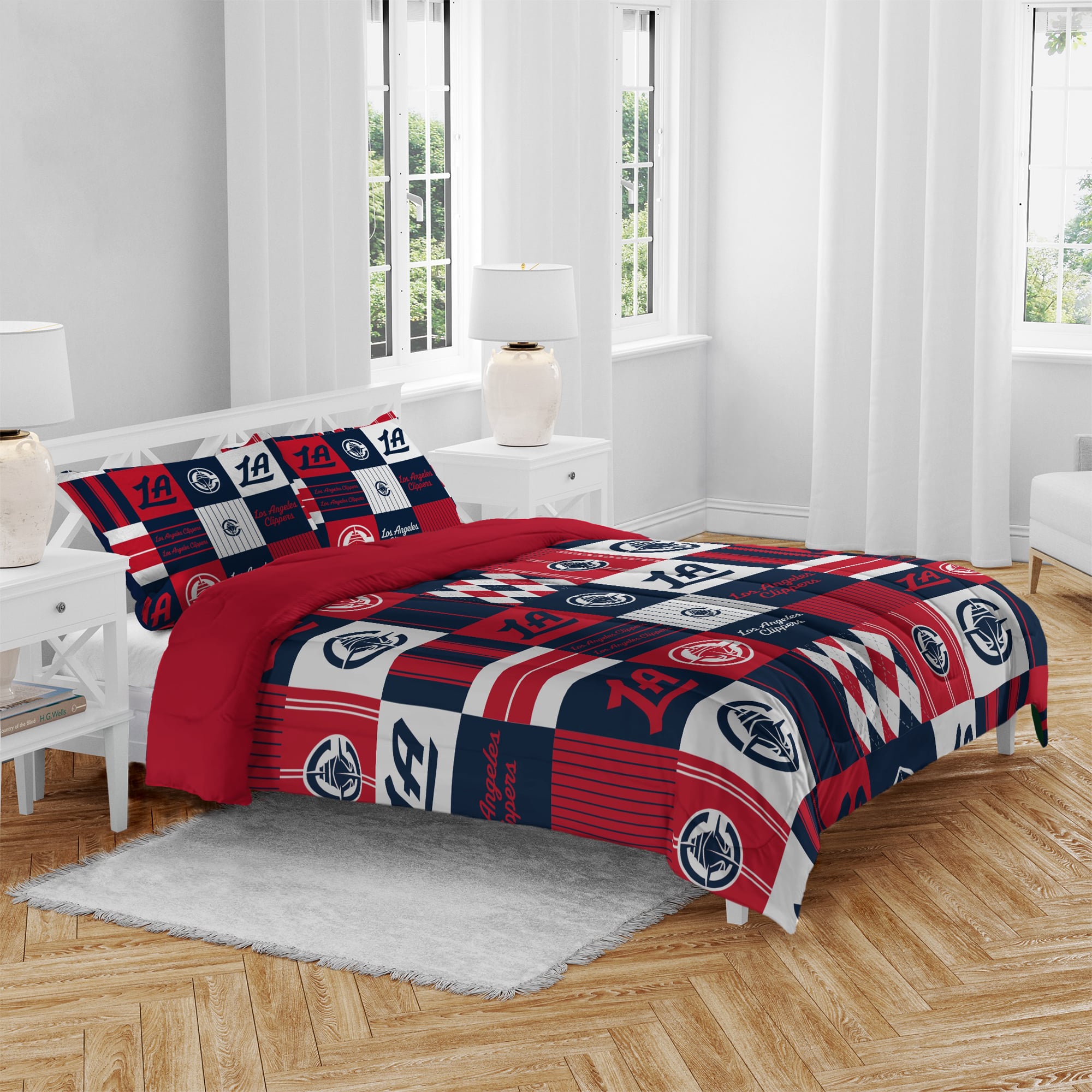 Ensemble de literie trois pièces à carreaux patchwork Pegasus LA Clippers (grand lit/queen)
