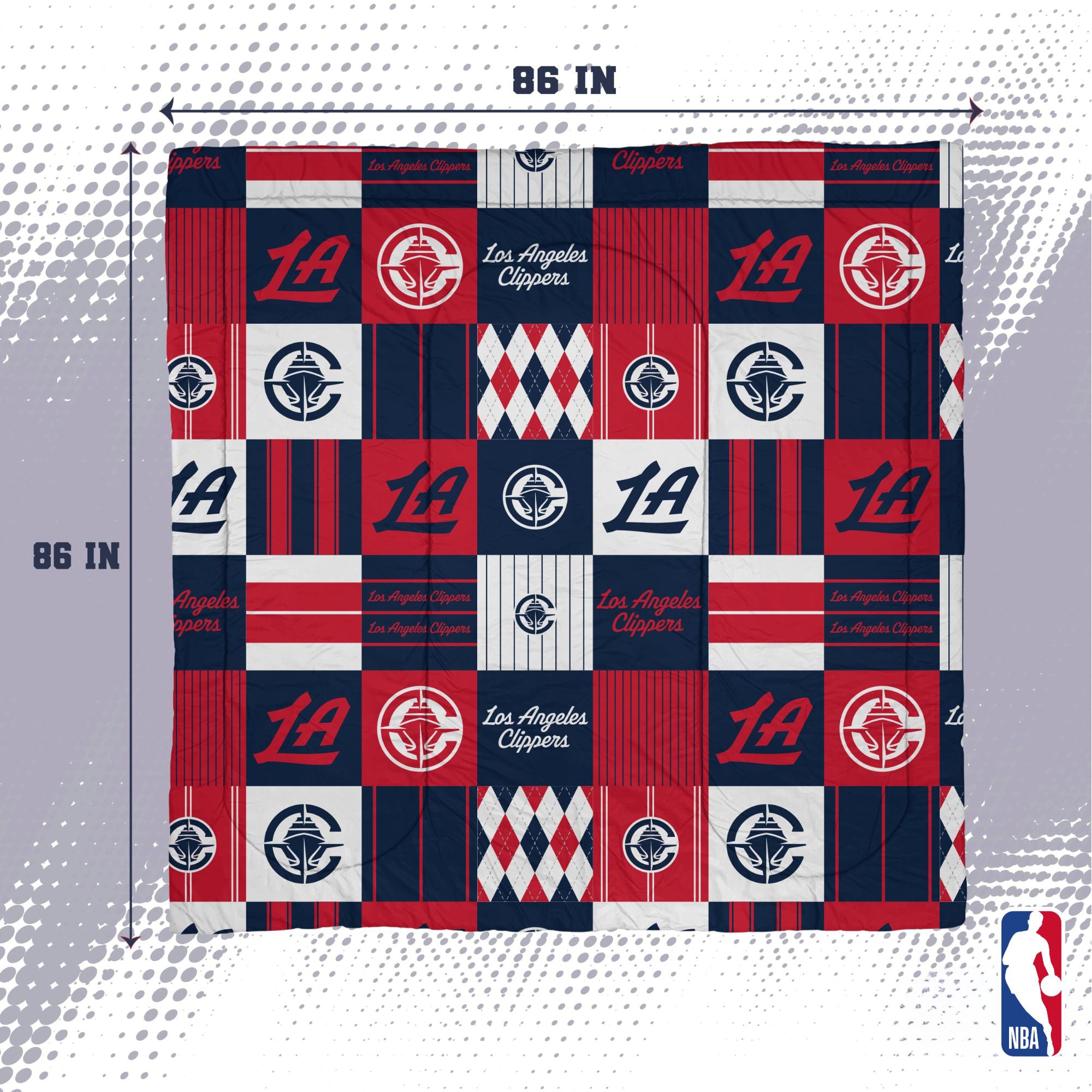 Ensemble de literie trois pièces à carreaux patchwork Pegasus LA Clippers (grand lit/queen)