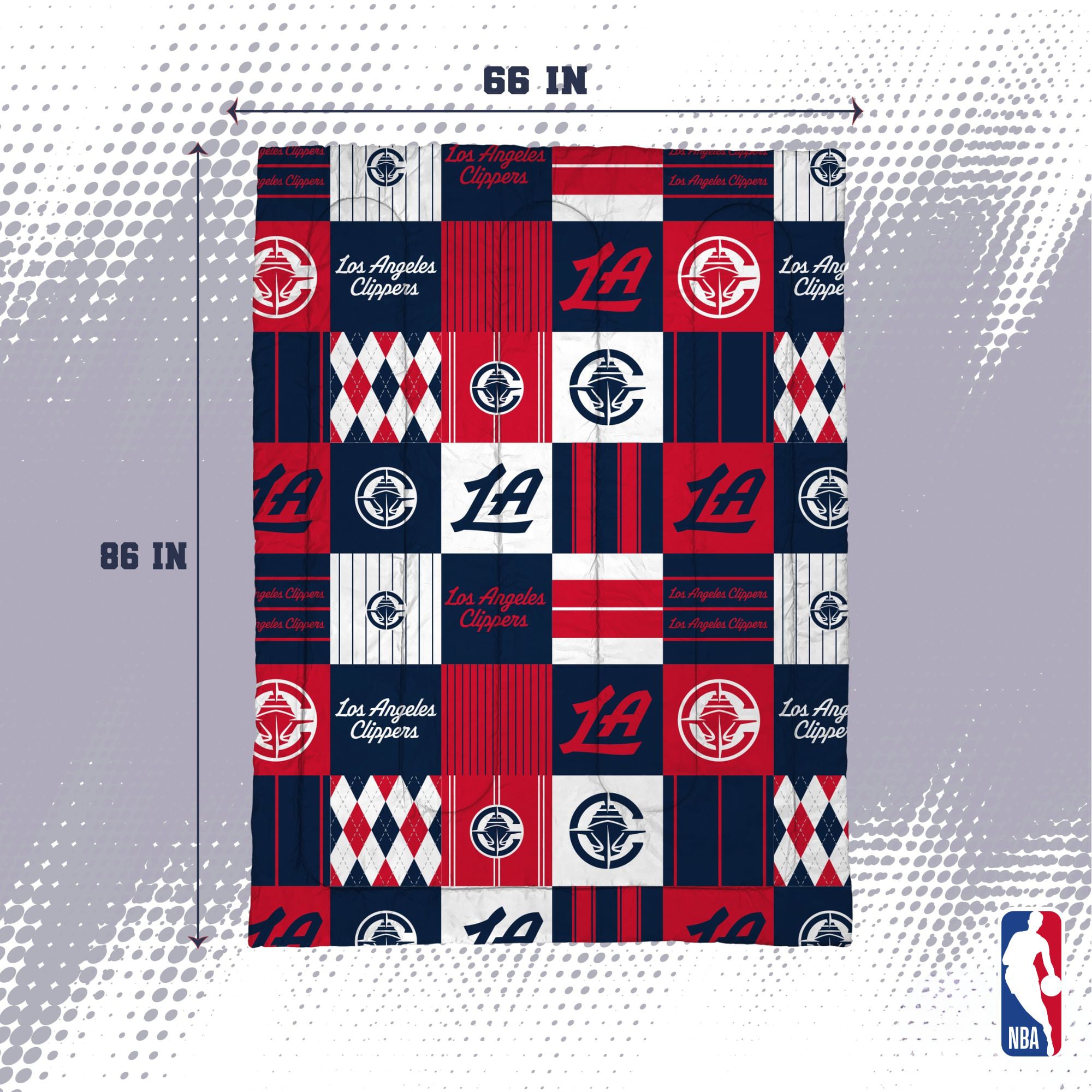 Ensemble de literie deux pièces Pegasus LA Clippers Patchwork Plaid pour lit simple/simple XL