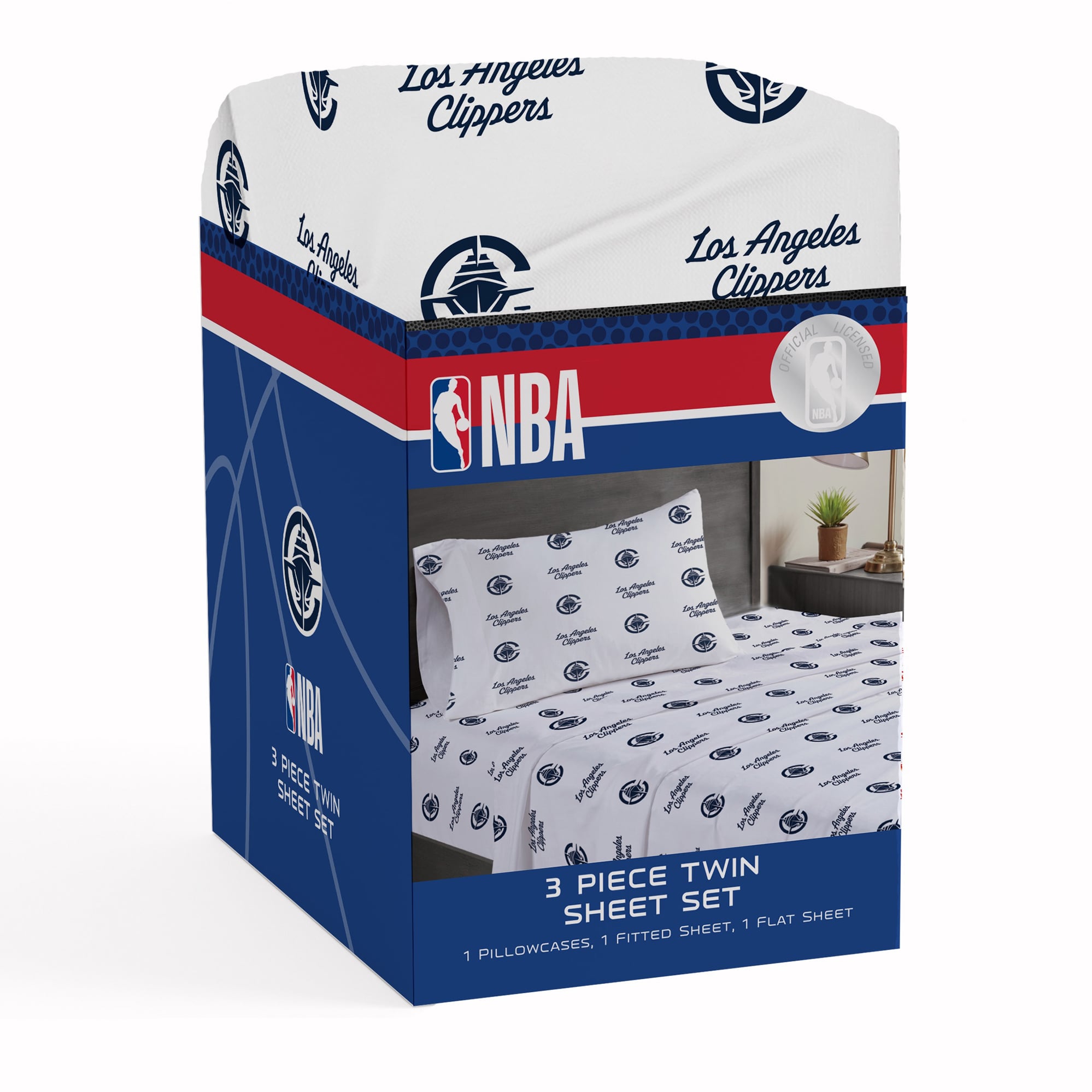 Ensemble de draps trois pièces Pegasus LA Clippers pour lit simple