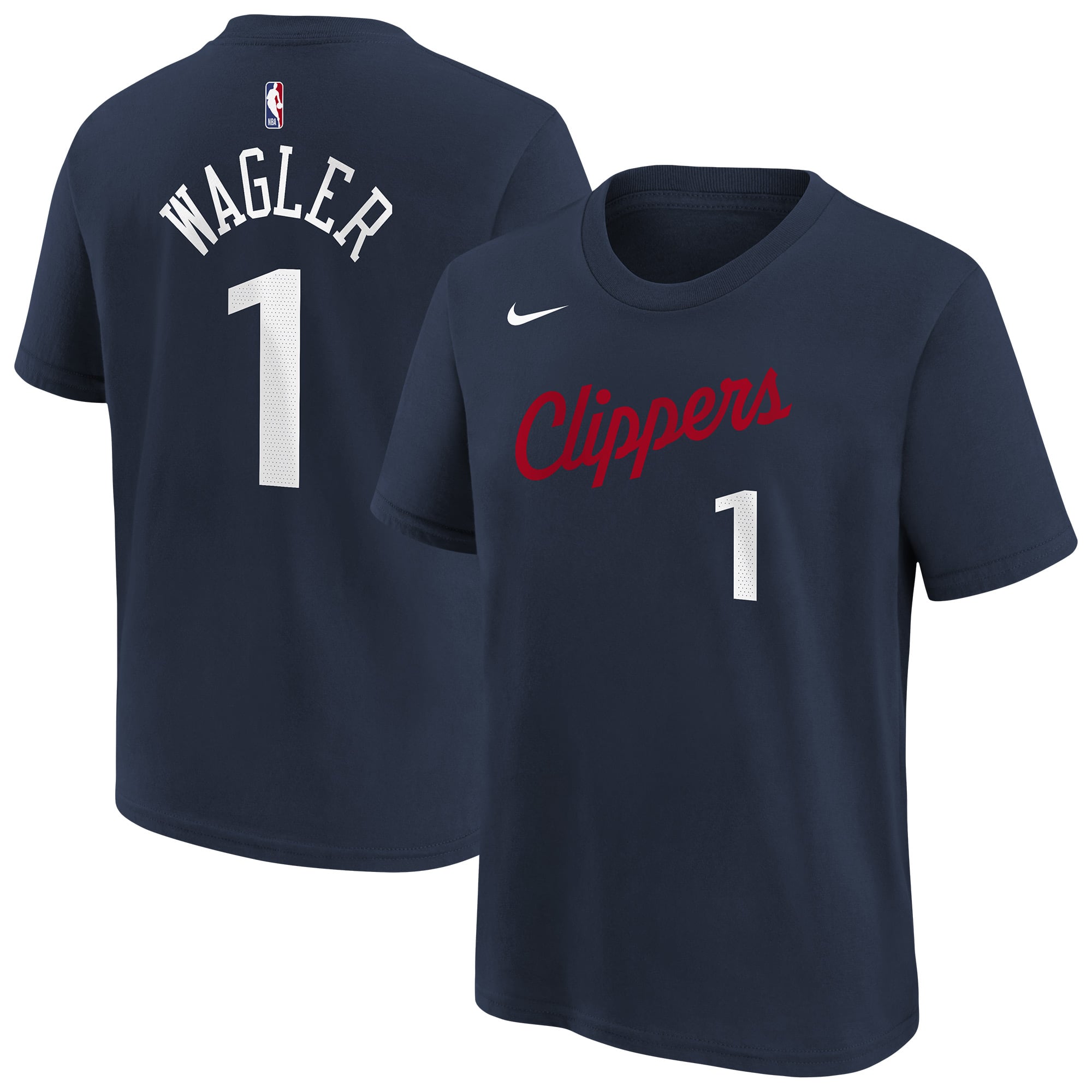 Youth Nike Keaton Wagler Navy LA Clippers Icon Name & Number T-Shirt