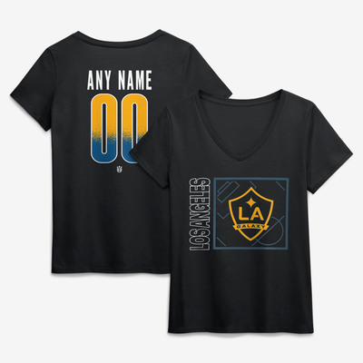 LA Galaxy Women's Home Field Pop Personalized Name & Number V-Neck T-Shirt - Black