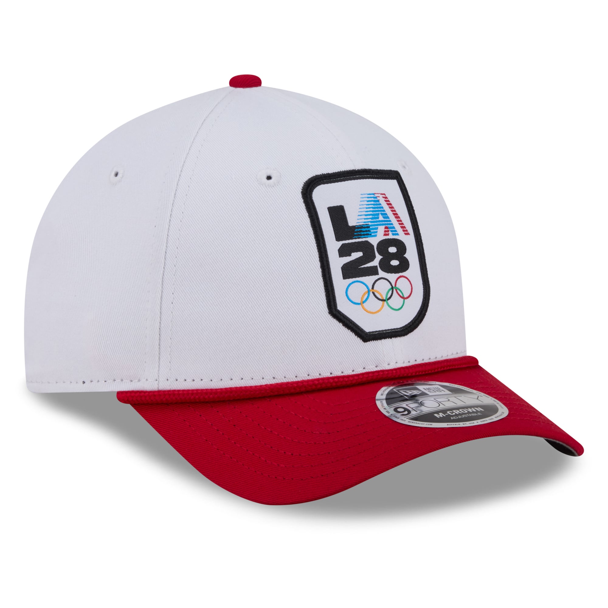 Casquette ajustable New Era LA28 Rope M-Crown 9FORTY blanche et rouge pour homme