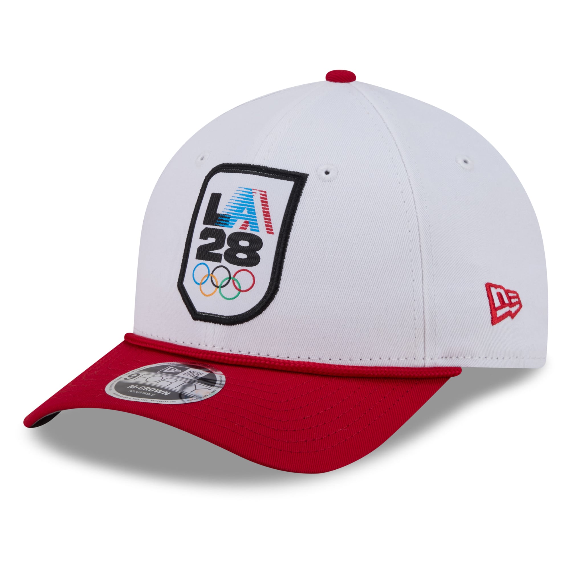 Casquette ajustable New Era LA28 Rope M-Crown 9FORTY blanche et rouge pour homme