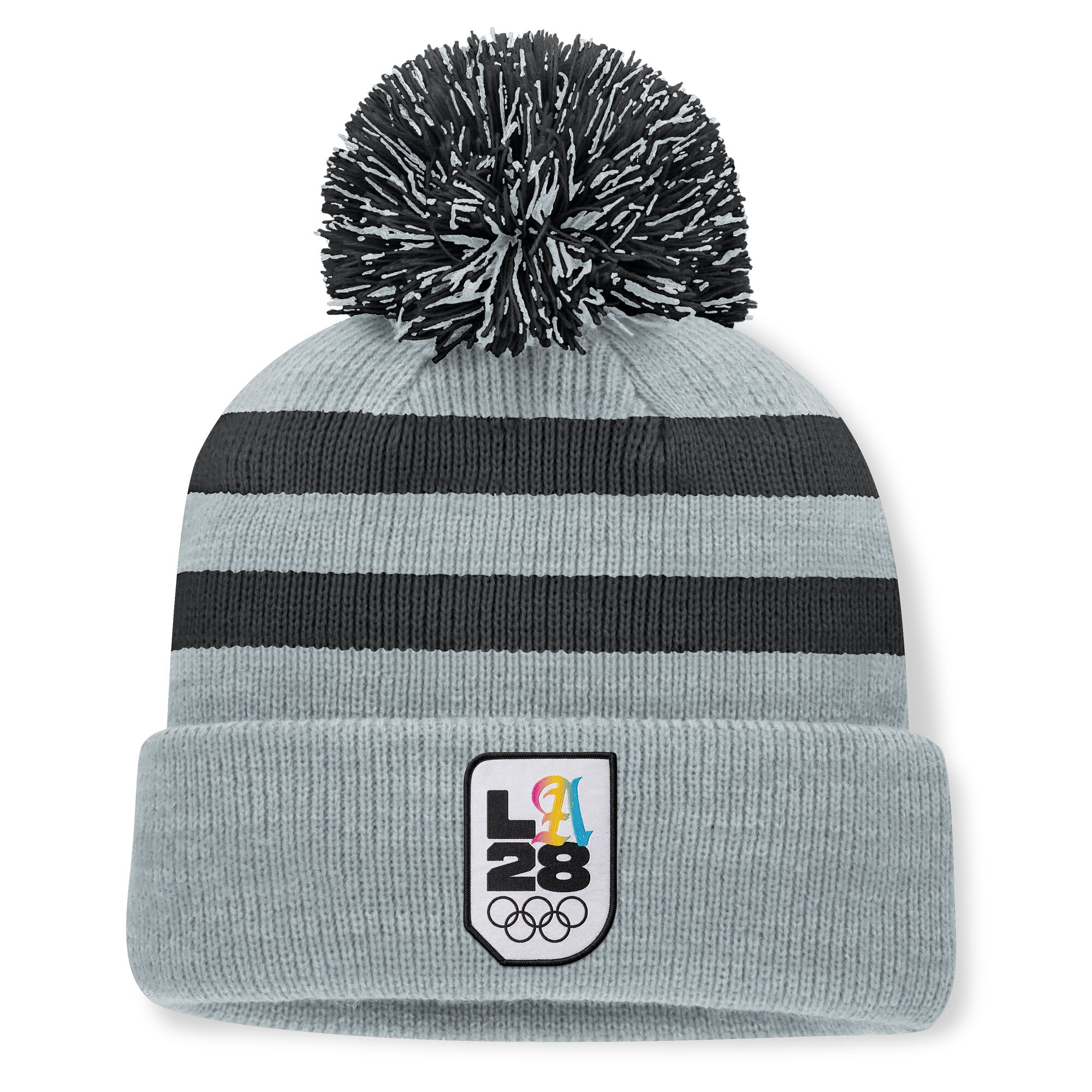 Bonnet unisexe Fanatics Jeux olympiques d'été 2028, gris LA28, à pompon
