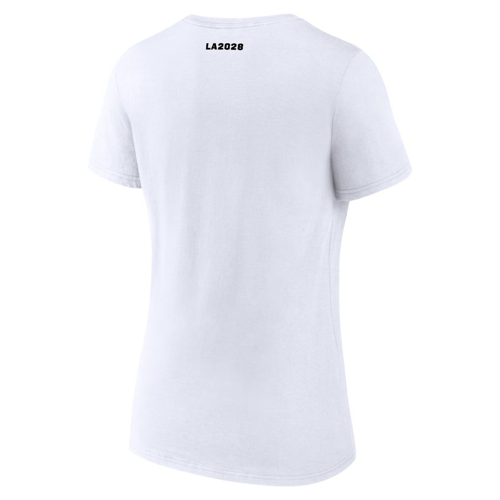 T-shirt à col en V pour femme avec logo Pride pour les Jeux paralympiques d'été de Los Angeles 2028 - Blanc